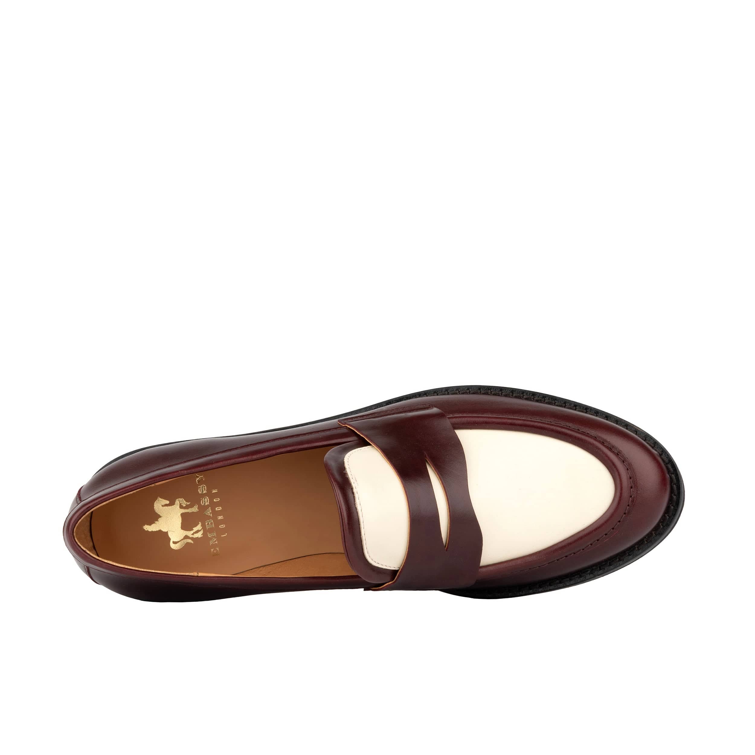 Kay - Burgundy & Cream - Women's leather dressy almond toe loafer in Burgundy & Cream