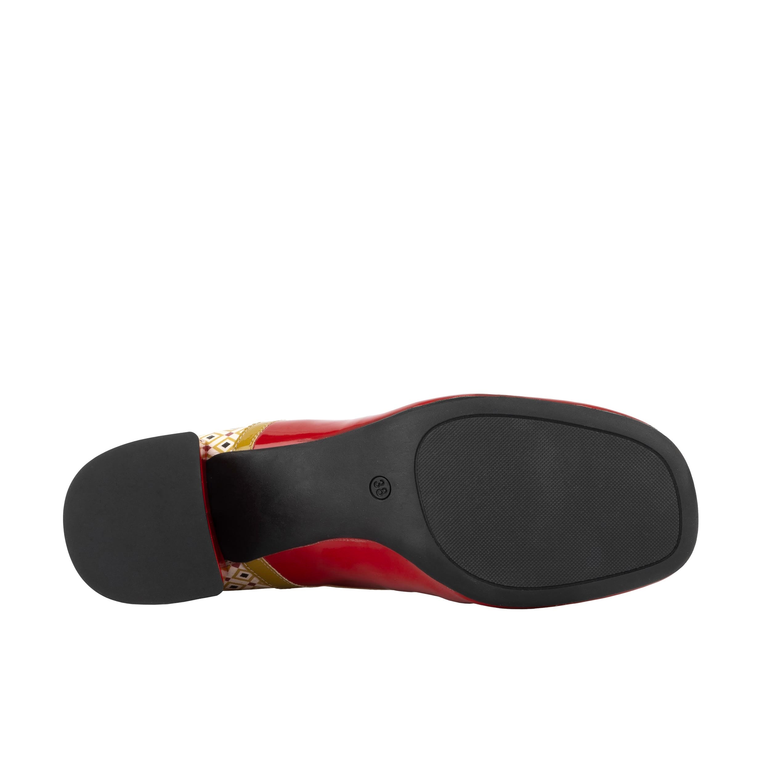 Sovereign - Olive & Red - Women's leather lace up shoe with block heel