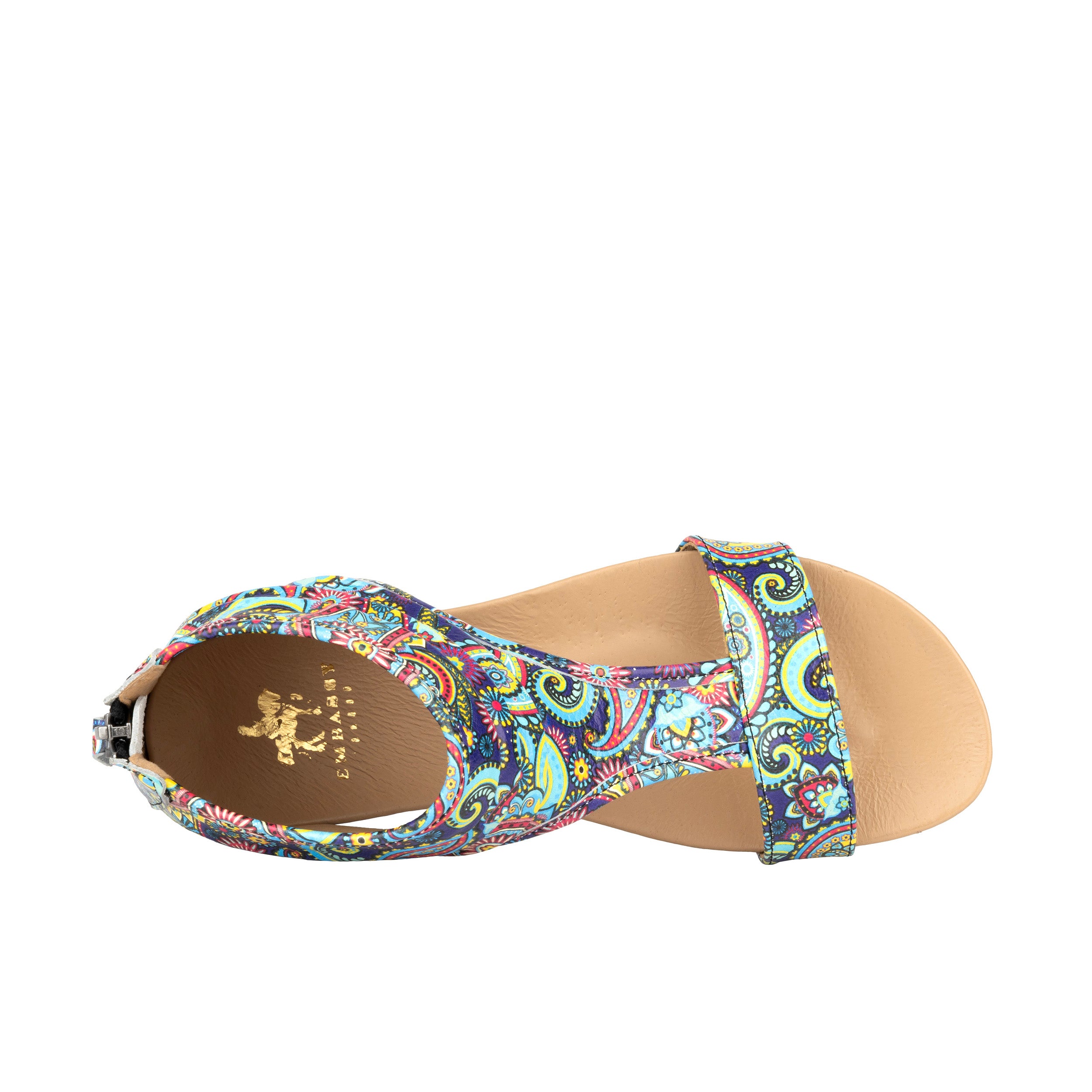 Downtown - Festival Blue - Women's flat T-bar sandal with covered heel