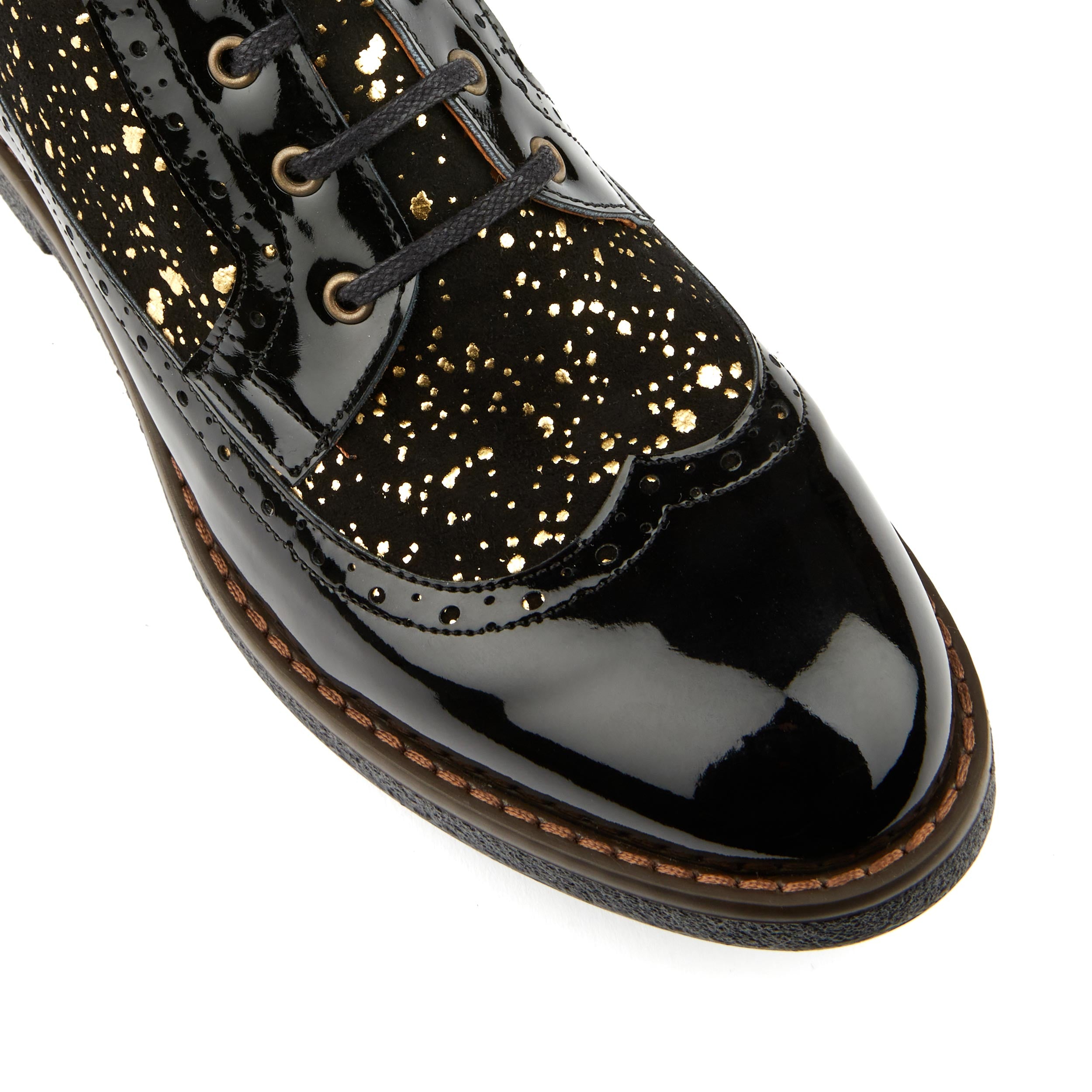 Hatter - Gold Drops - Women's ankle boot in golden paint drops on black leather