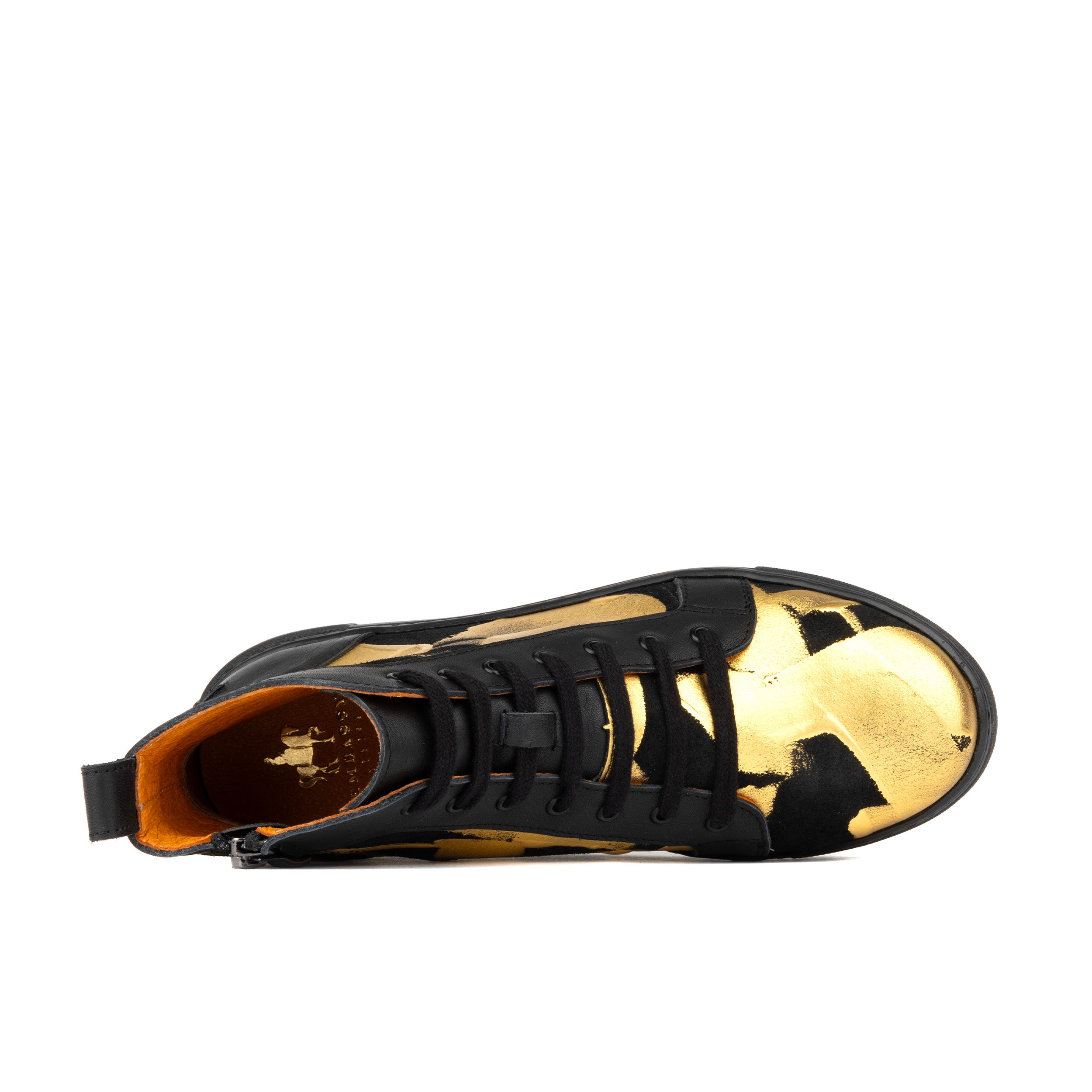 Camila High - Gold Black - Women's black chunky sole high top leather trainer