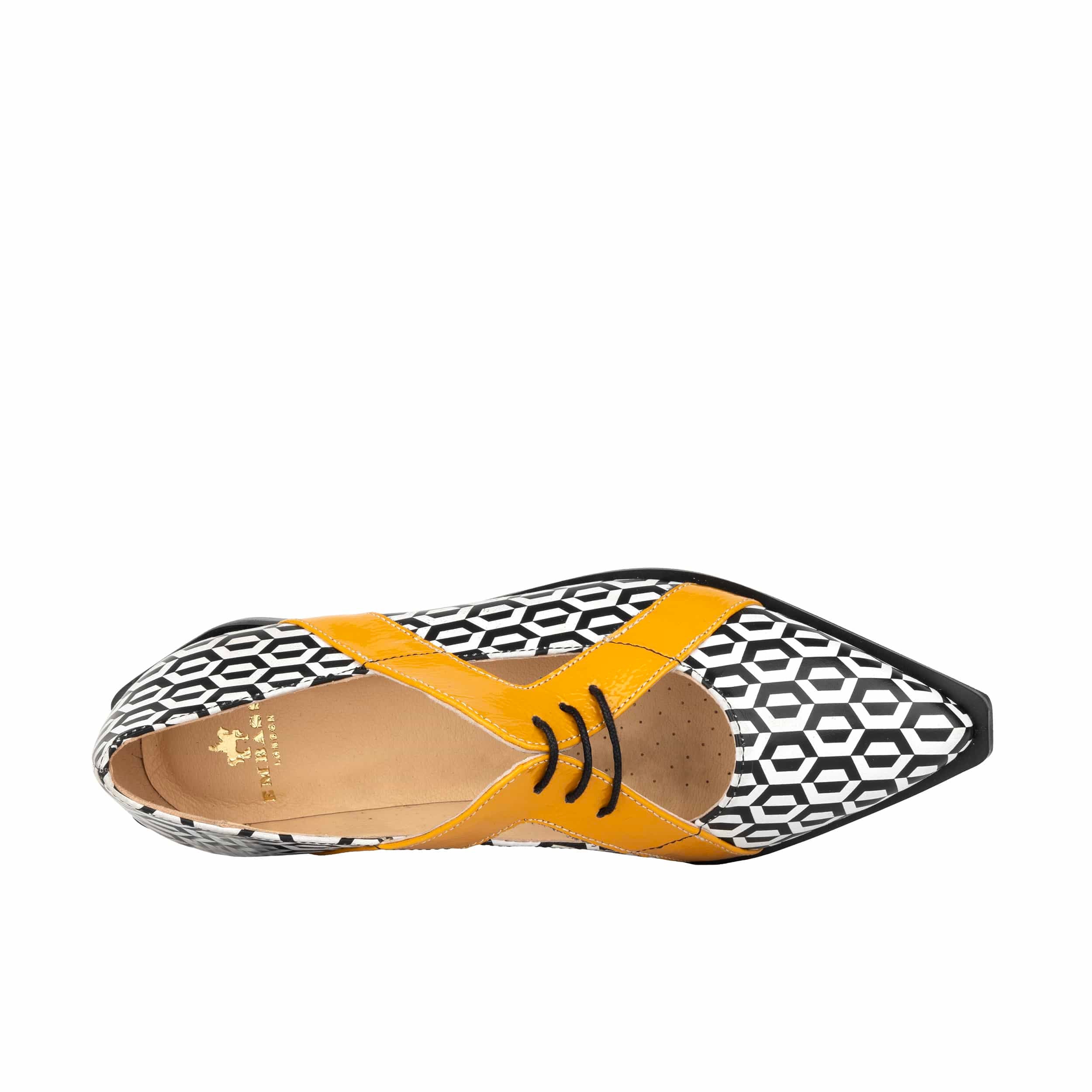 Harlowe - Yellow & Hexa Print - Women's cutout leather lace up shoe