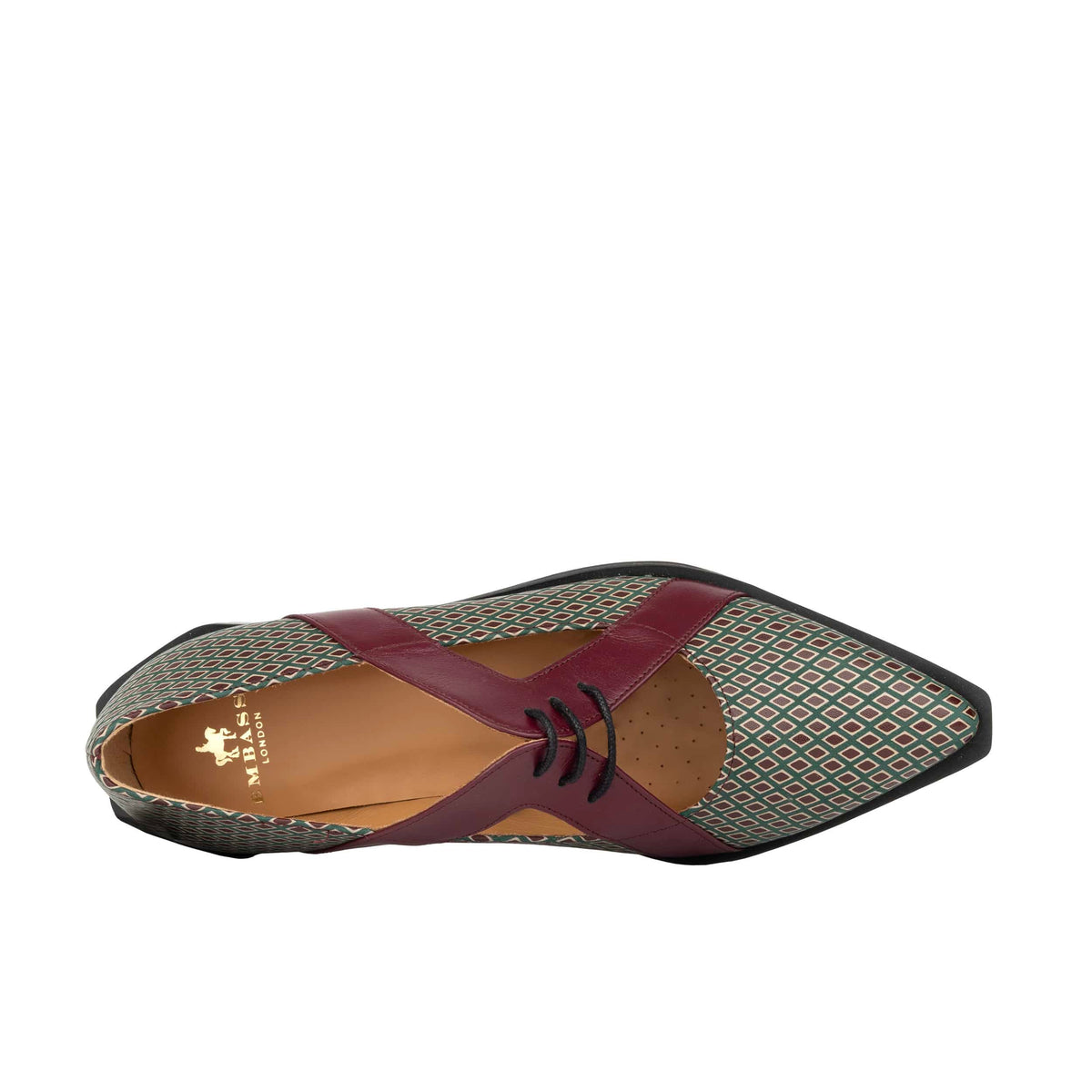 Harlowe - Burgundy & Green Diamond - Women's cutout leather lace up shoe