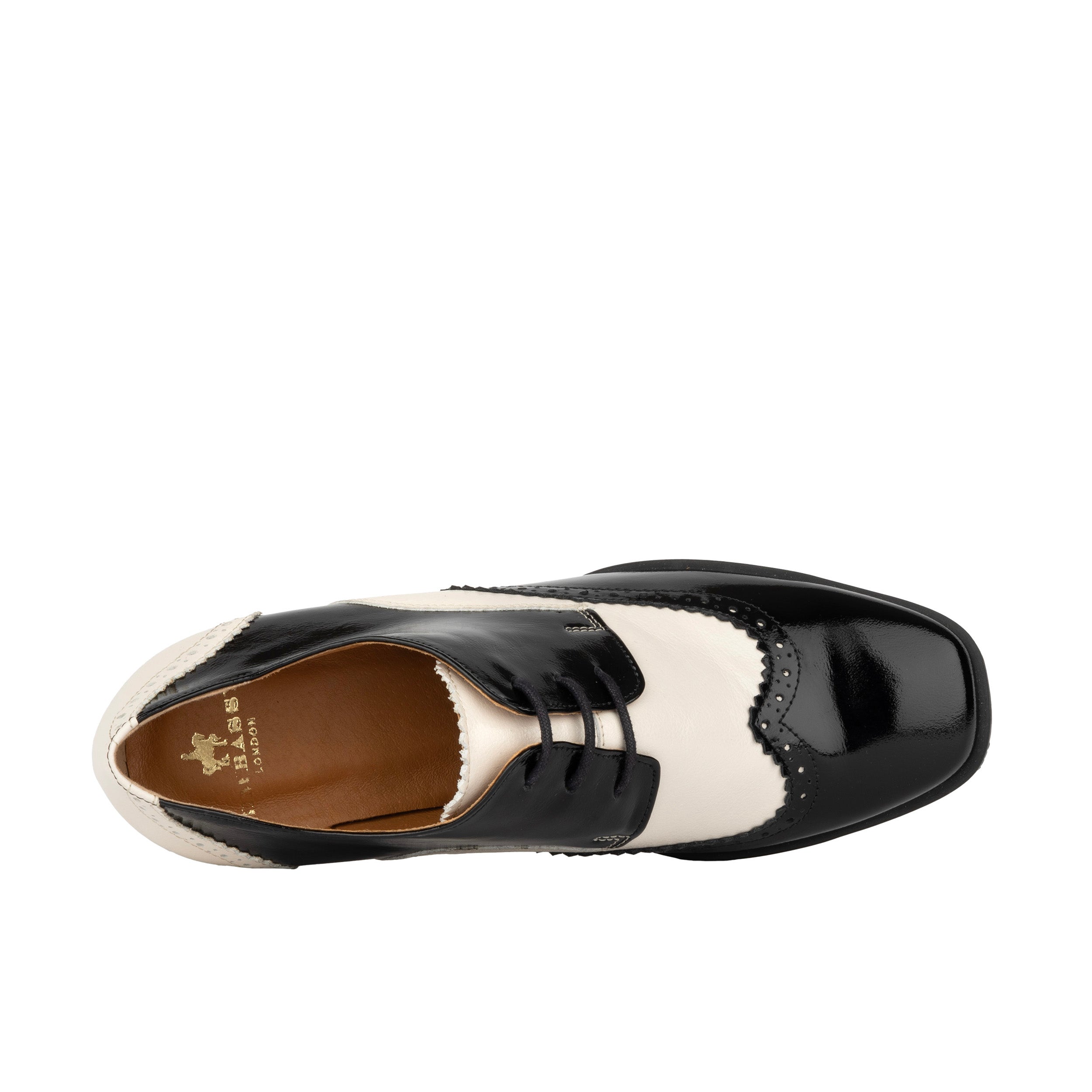 Ziggy - Black & White - Women’s Patent Leather lace-up Brogue Heel