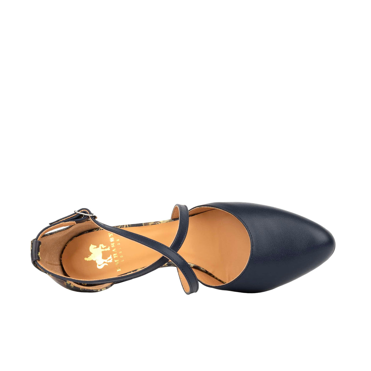 Dannii - Navy & Autumn Bloom - Women's 2.4 inch block heel closed toe leather sandal