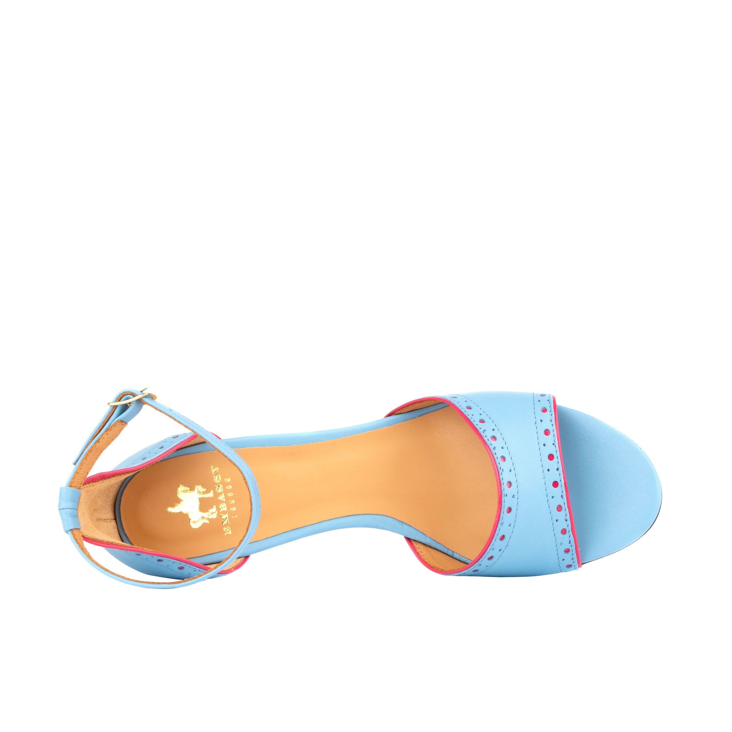 Croupier - Light Blue Pink - Women's 2 inch heel ankle strap leather sandal in sky blue