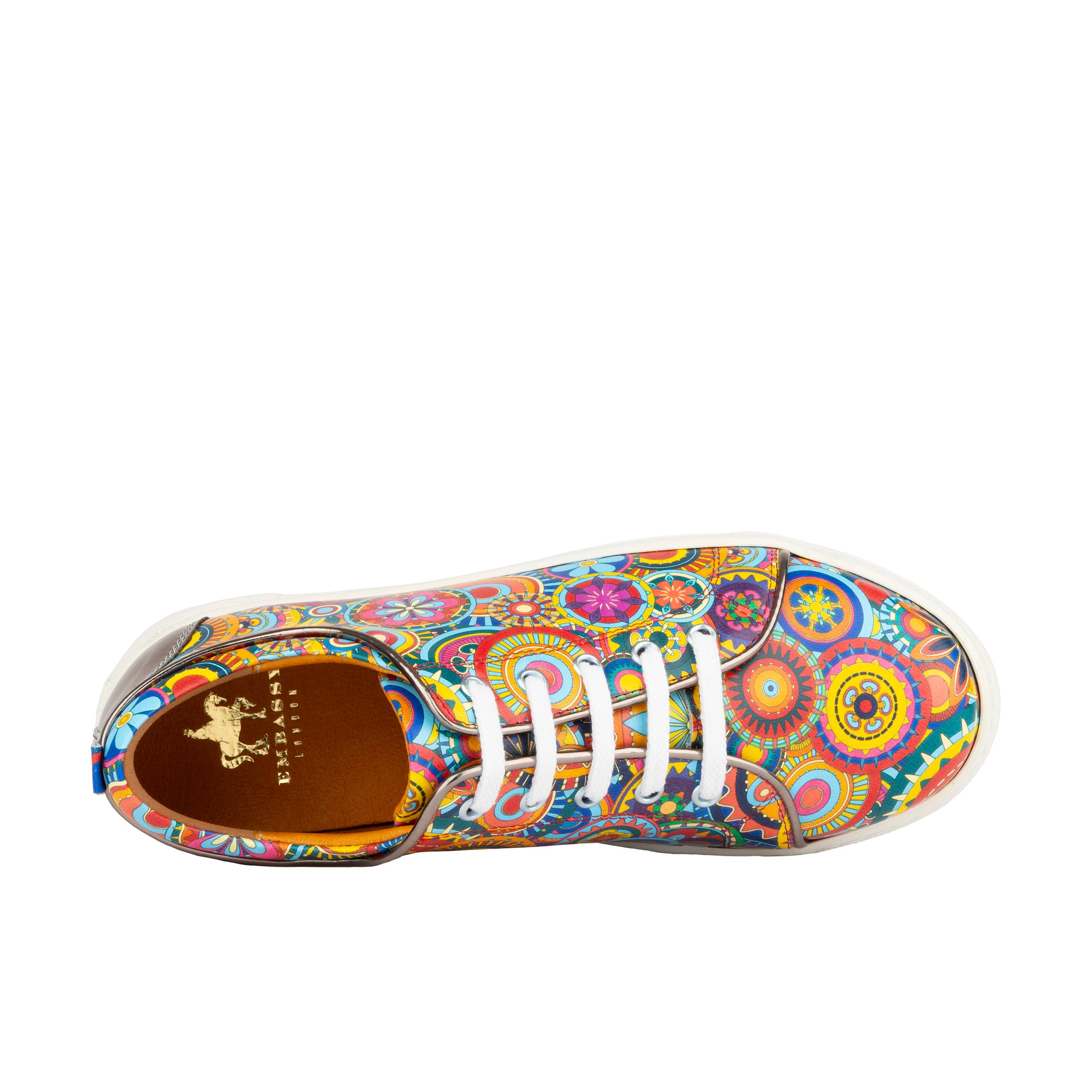 Camila - Silver & Signature Print - Women's chunky sole leather trainer in colourful print