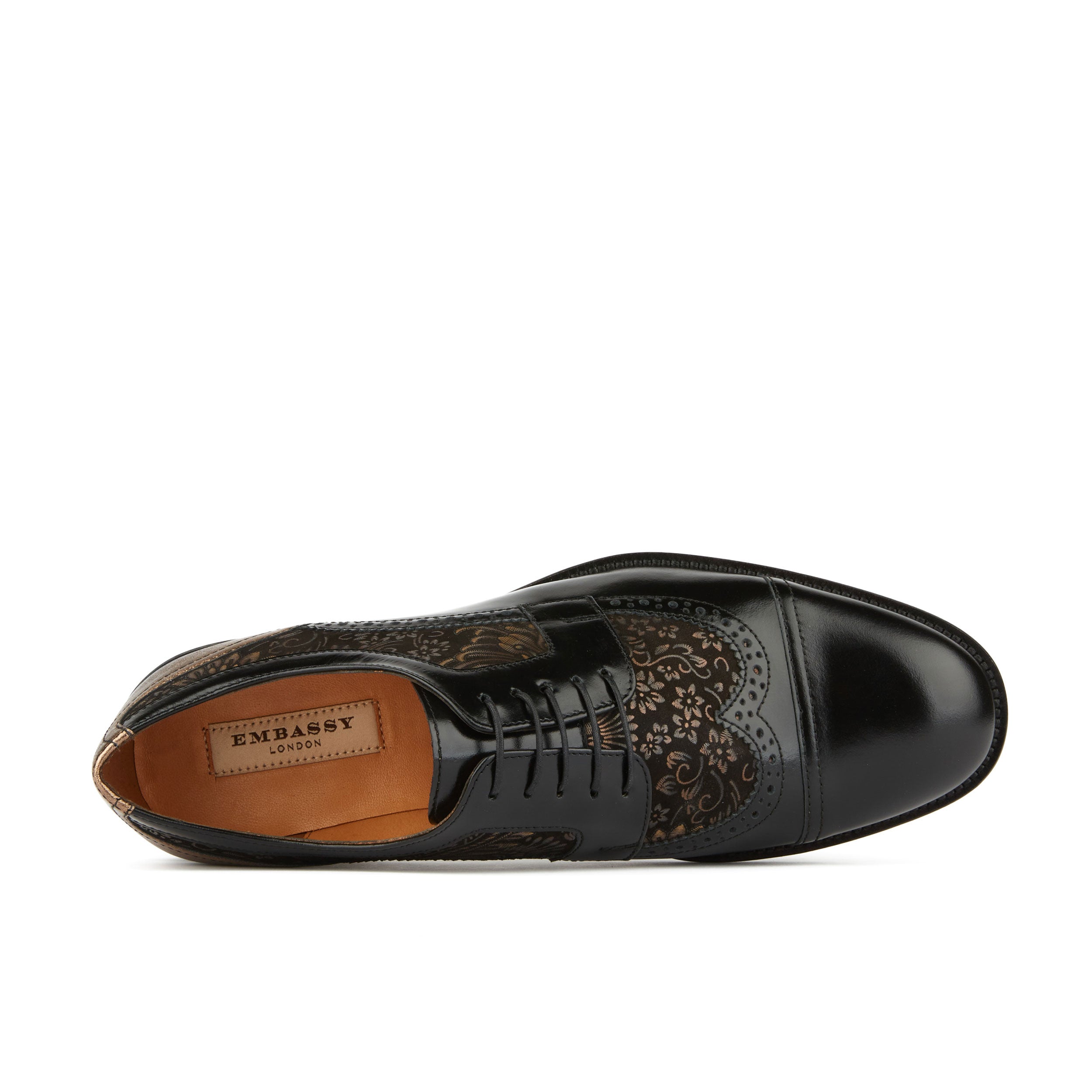 Orlando - Black Gold - Men's toe cap leather dressy lace up with brogue detailing