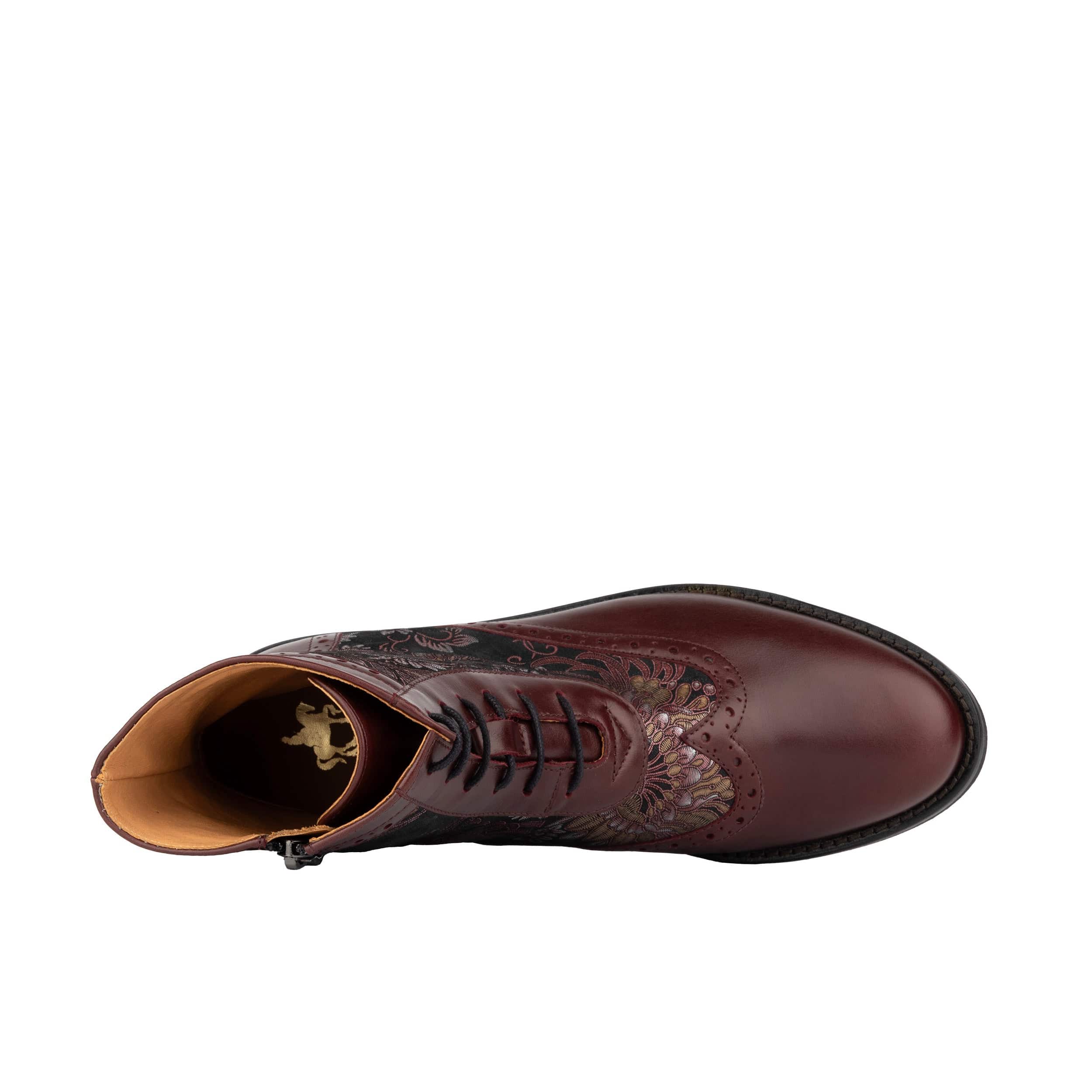 Mantis - Floral & Burgundy - Women's above-the-ankle lace-up boot with brogue & paisley detailing