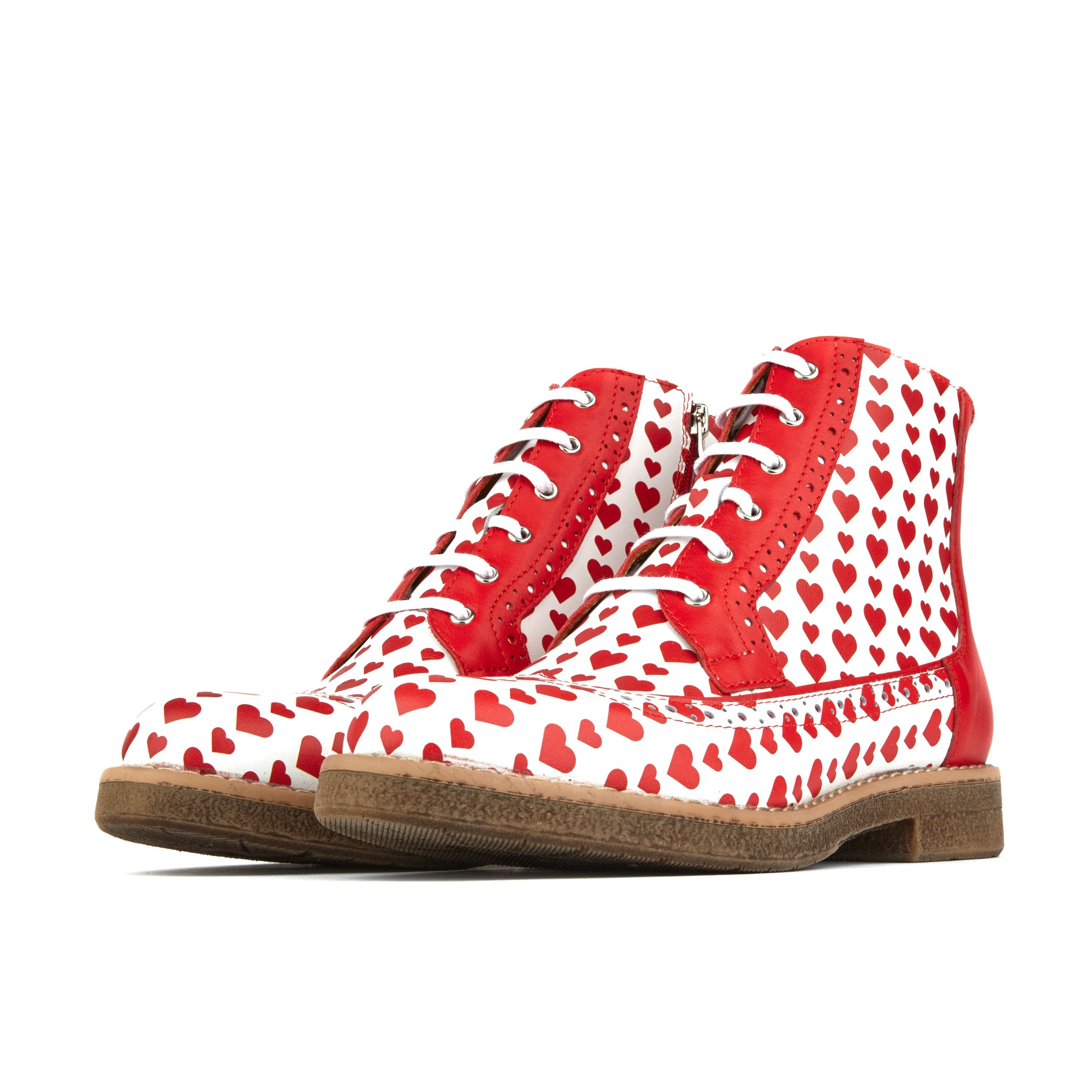 Hatter - Love Struck - Women's ankle boot with red hearts print on white leather