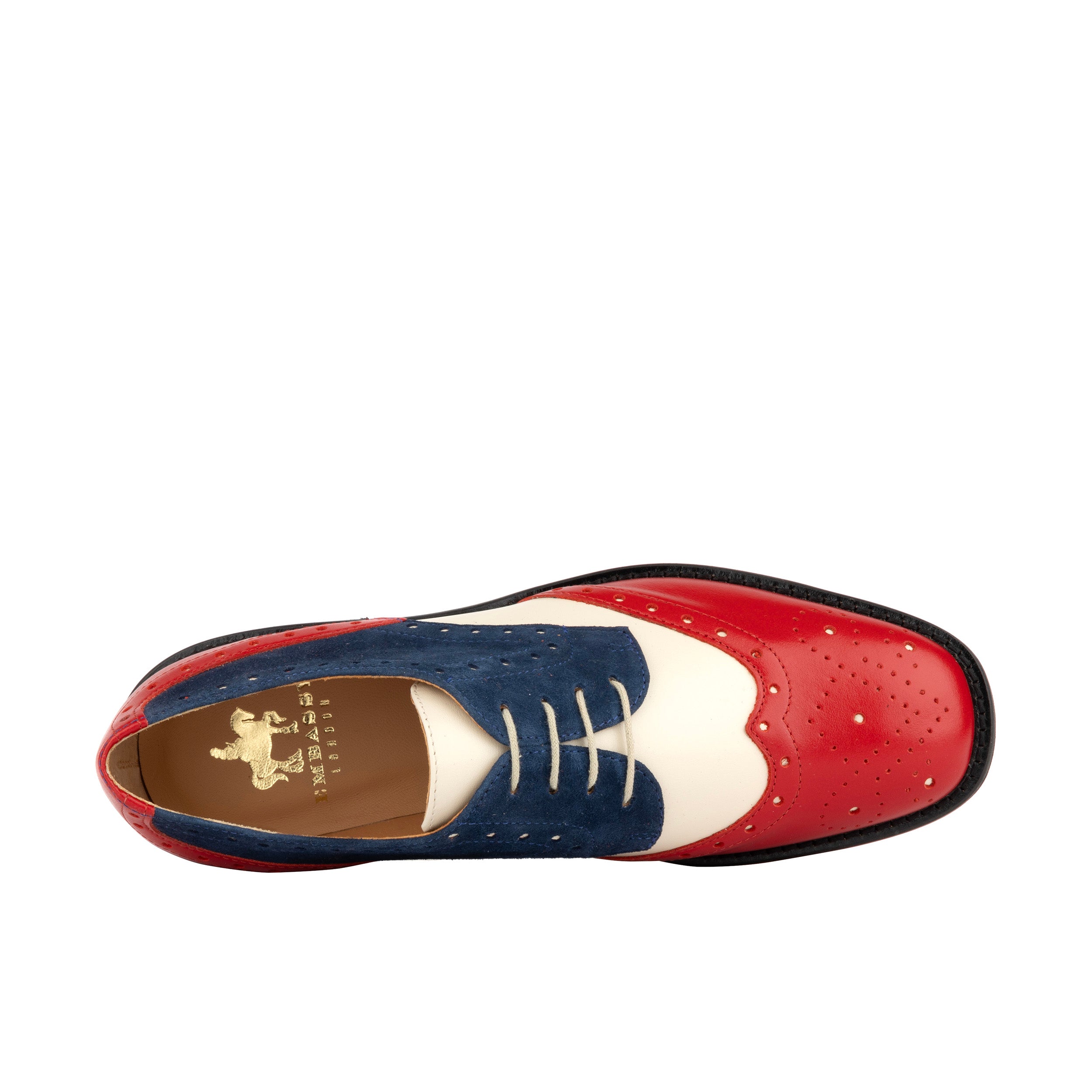 Eton - Red & Blue & Cream - Women's square toe leather lace-up with brogue styling