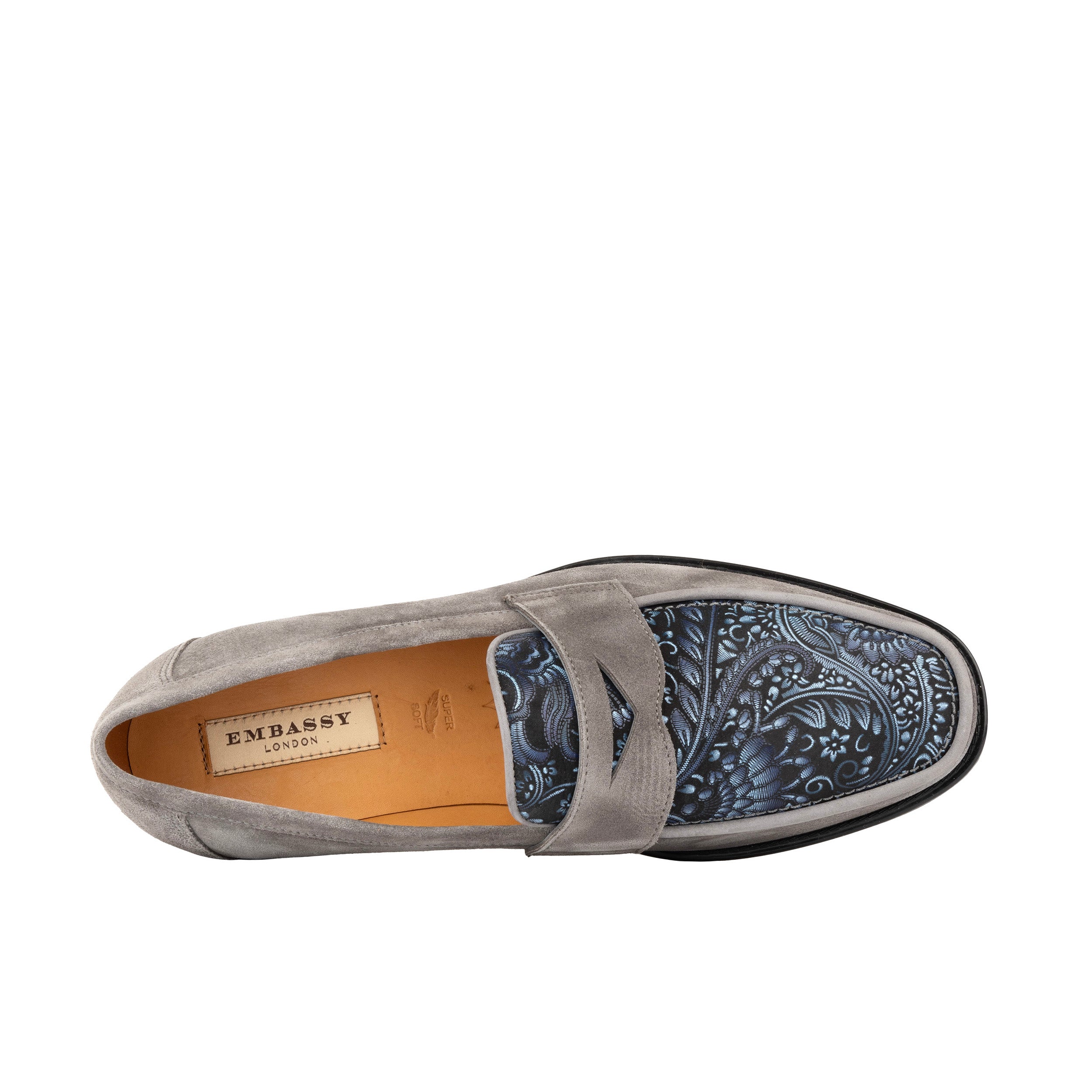 Henry - Light Grey & Paisley - Men's Suede Loafer