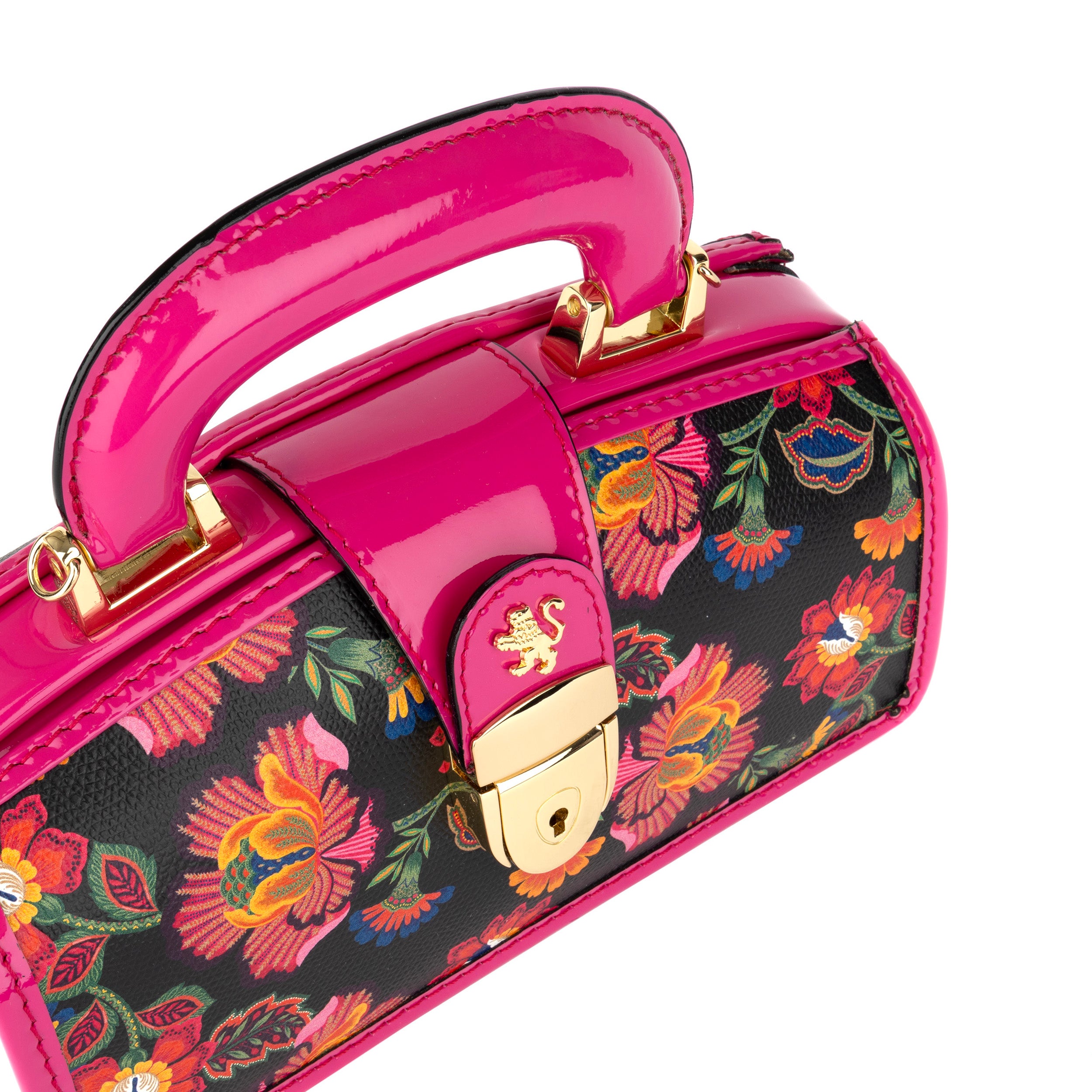 Gazelle Mini - Red Flowers - Women’s mini patent leather top handle & crossbody bag