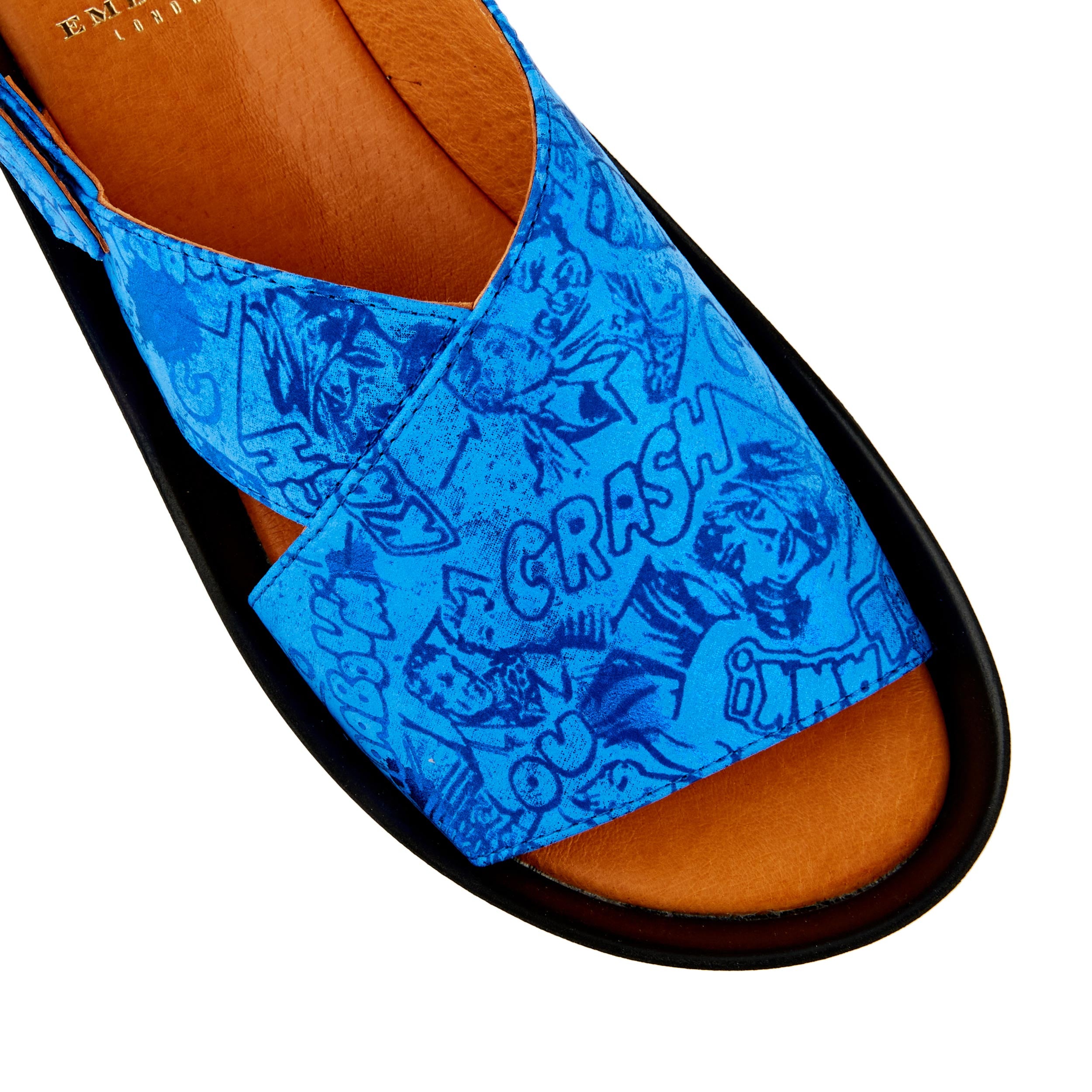 Melody - Bright Blue - Women's wide platform chunky leather strap sandal in blue