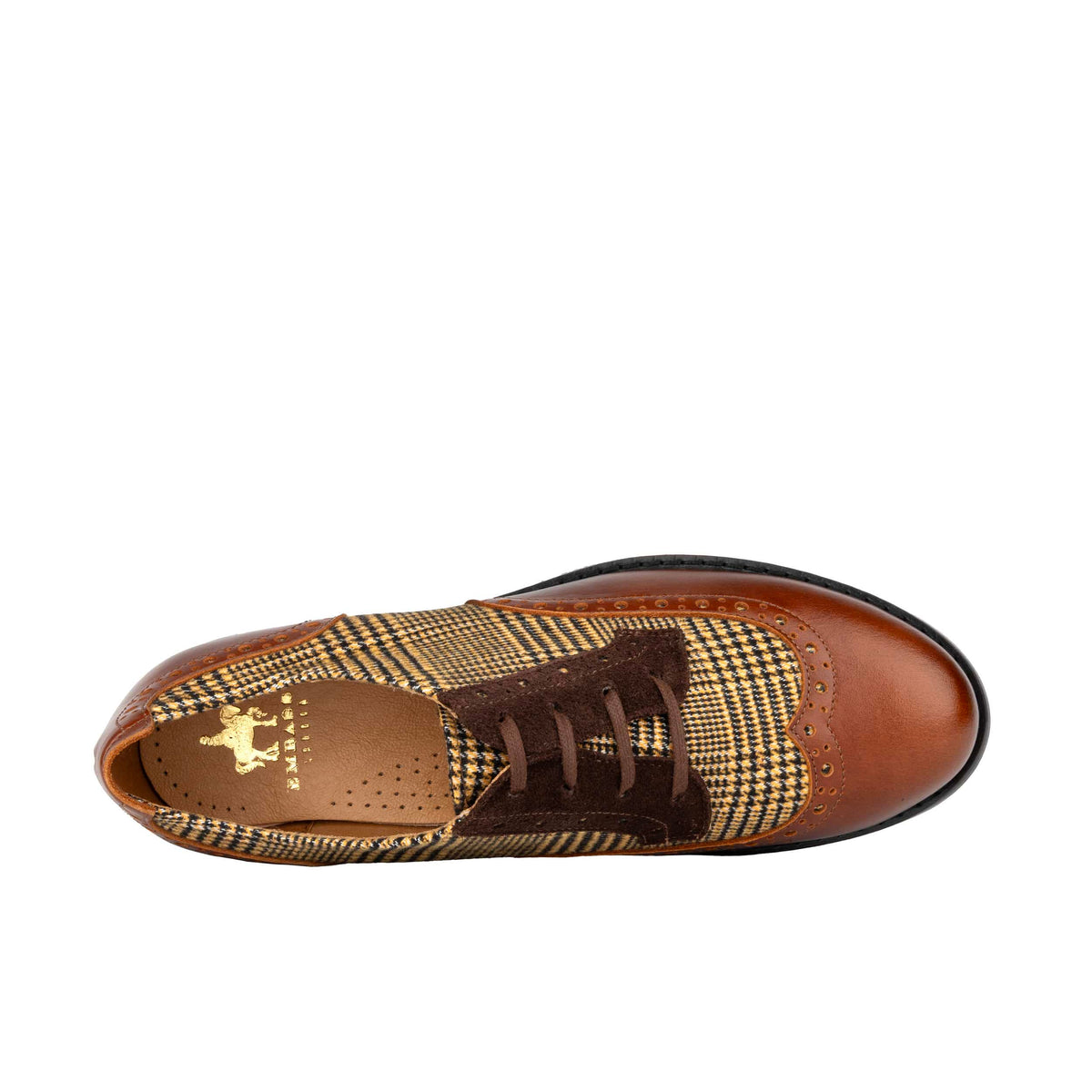 The Artist - Brown & Brown Check - Women's leather lace-up shoe with brogue detailing