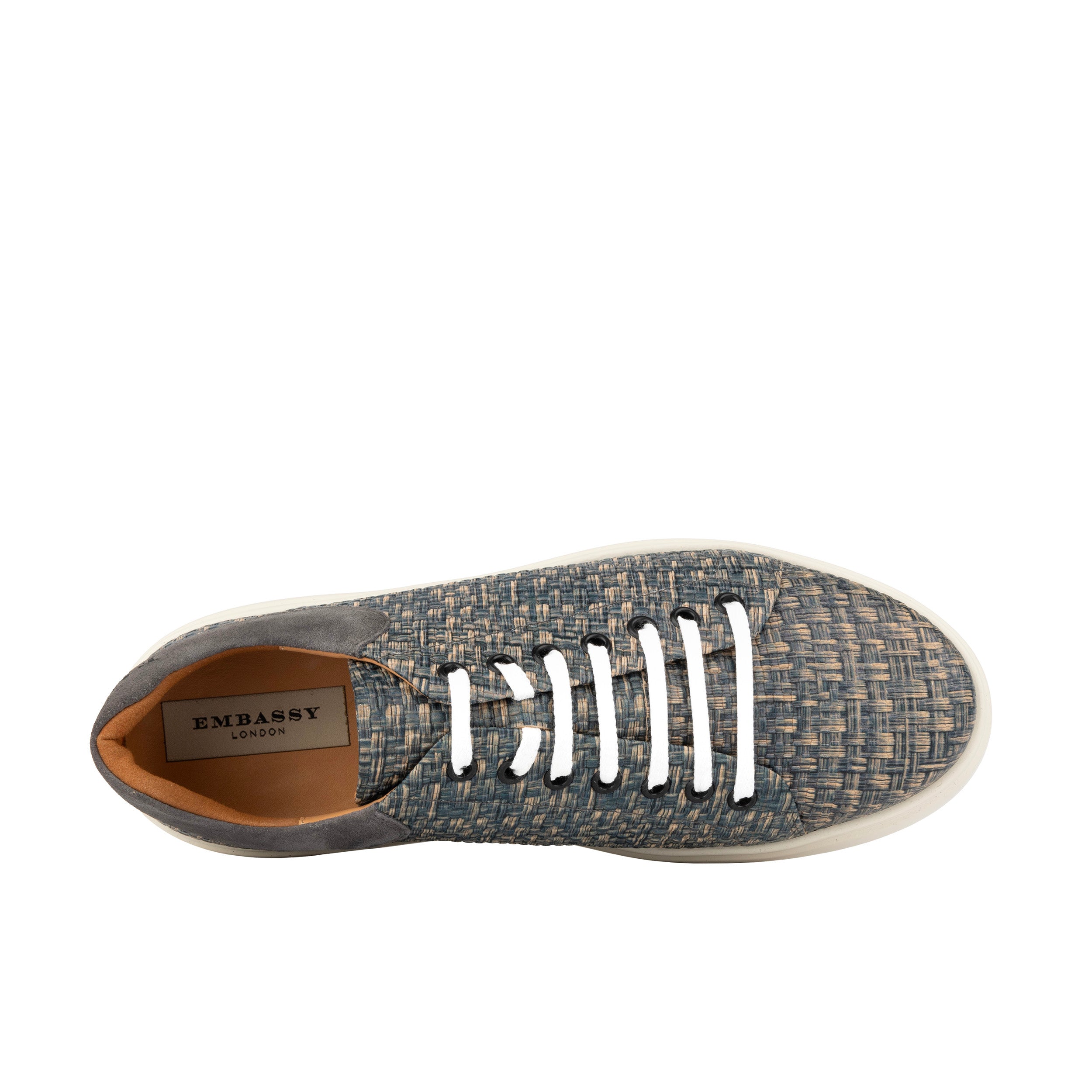 Sun City - Aqua Print - Men's Woven Leather & Suede Trainer