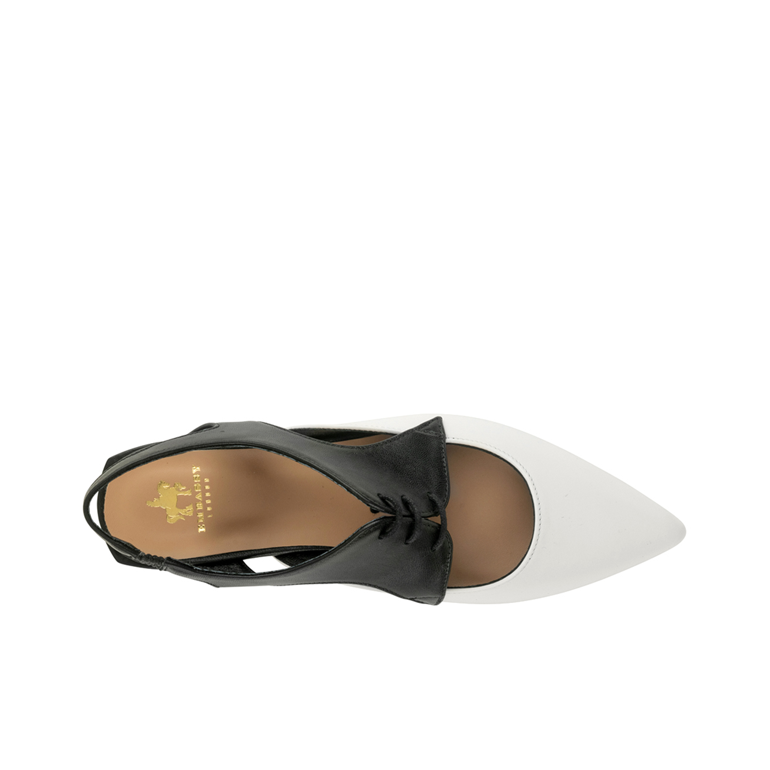 Lim - Black & Cream - Women's cutout leather lace up slingback