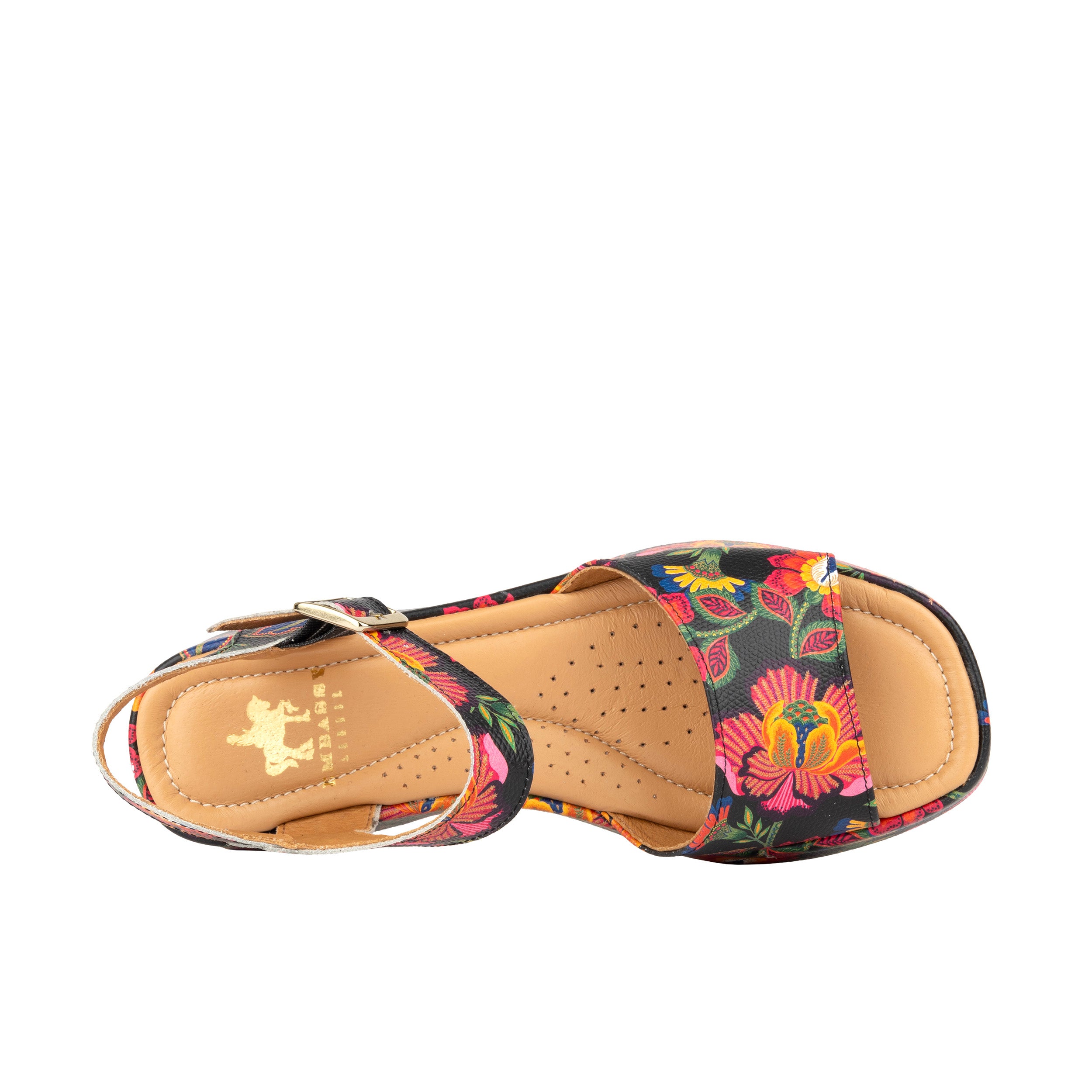 Palm Rise - Red Flowers - Women's Leather Platform Sandal