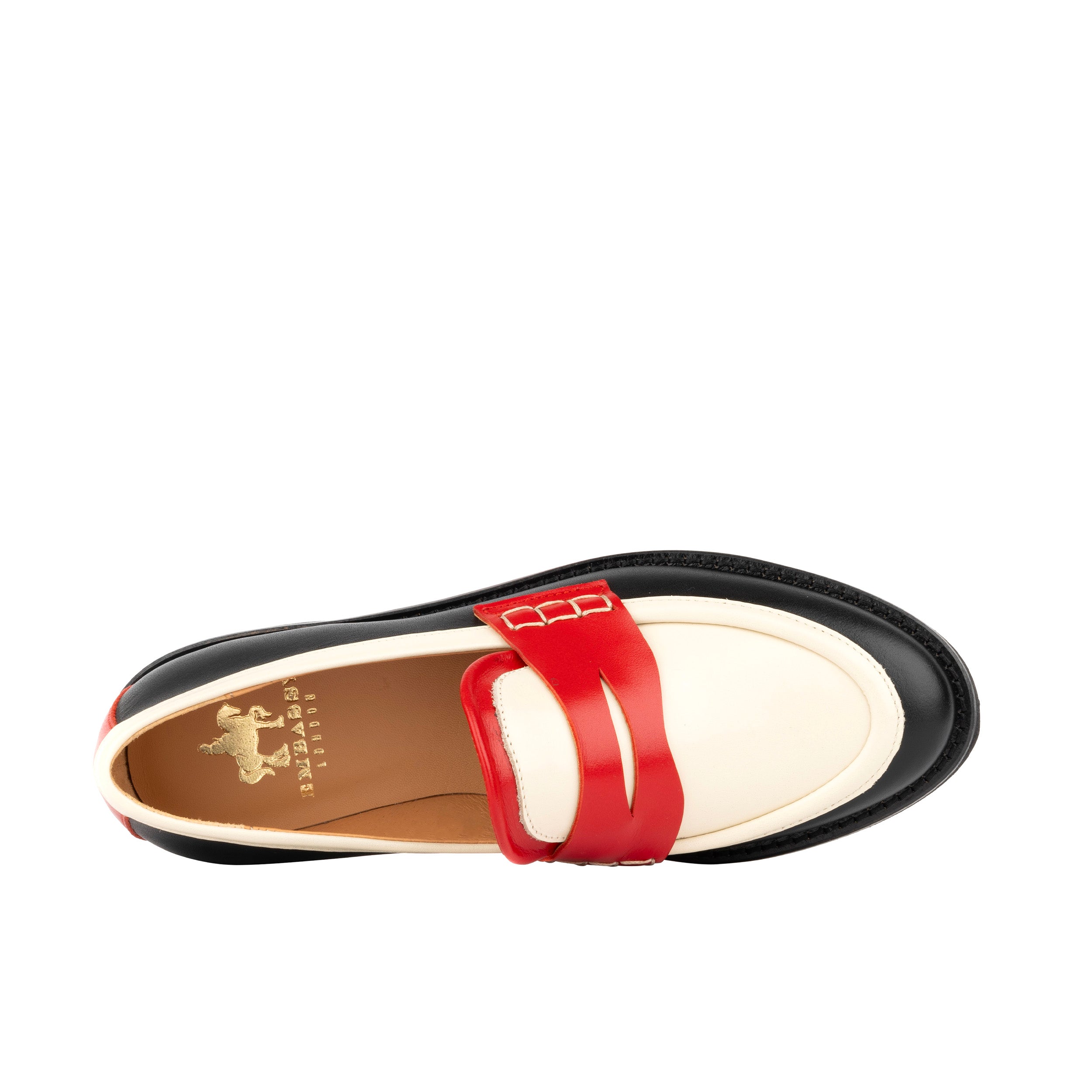 Kay - Red & Cream & Black - Women's leather dressy almond toe penny loafer