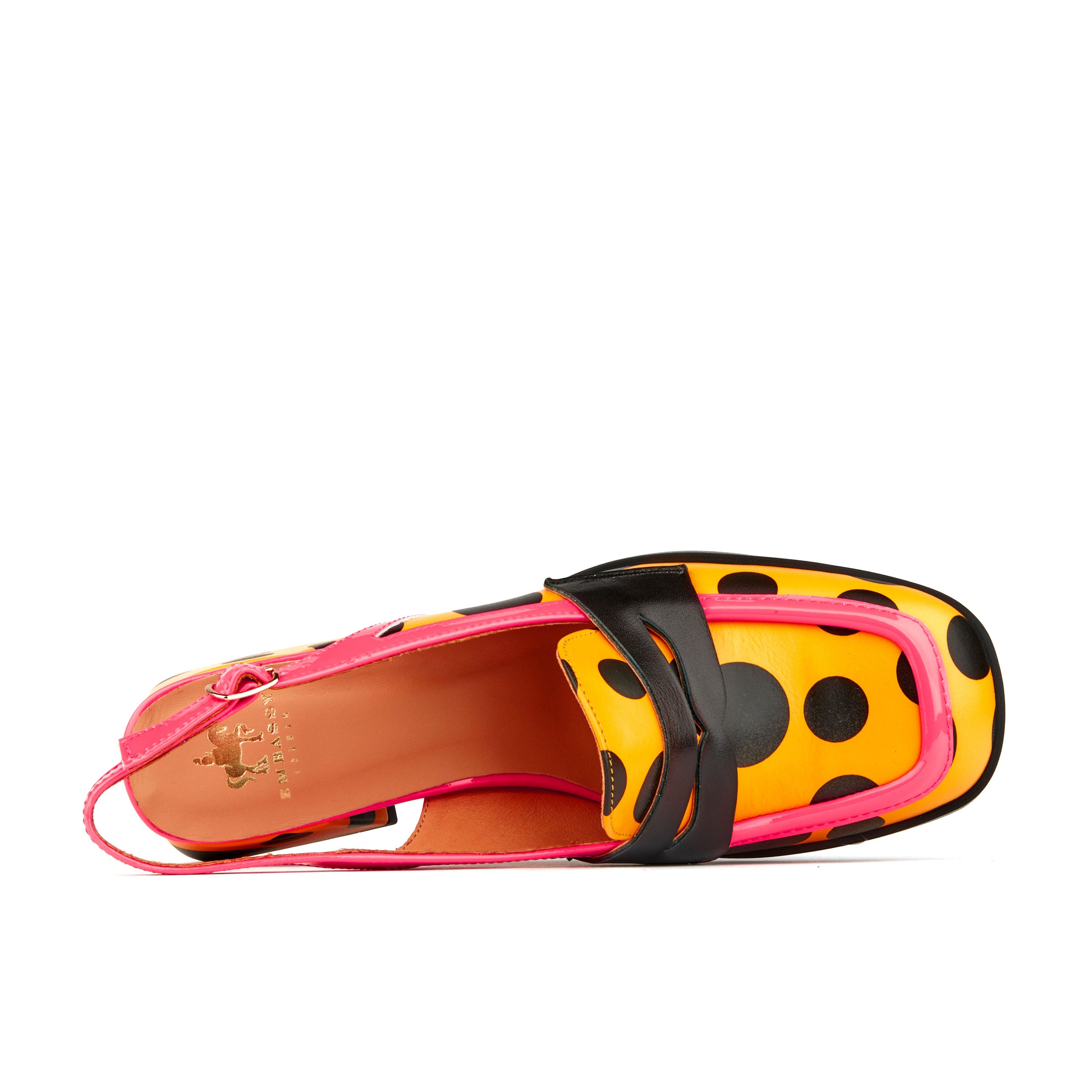 Diana - Black Orange Polka - Women's square closed toe slingback heel in orange polka