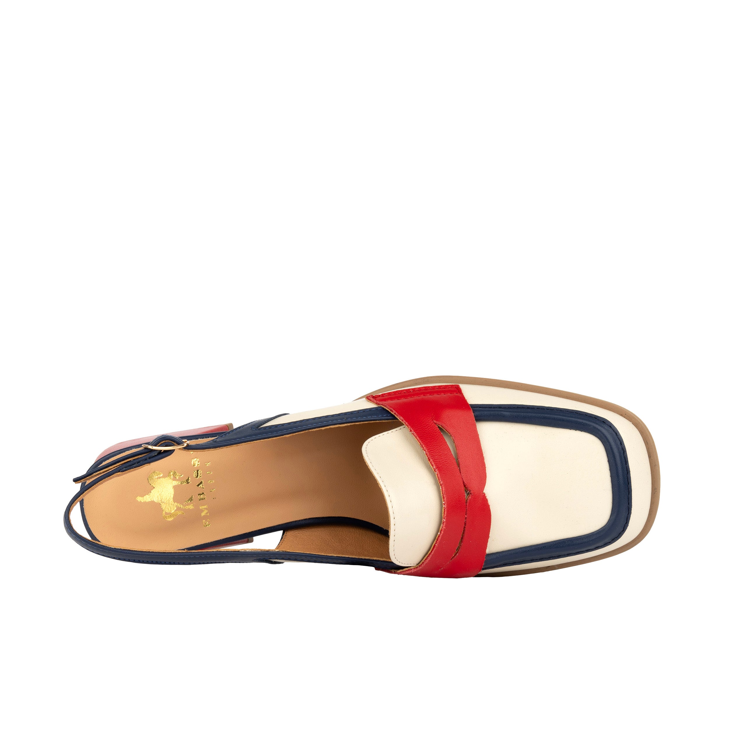 Diana - Cream & Red & Blue - Women's block heel slingback leather pump
