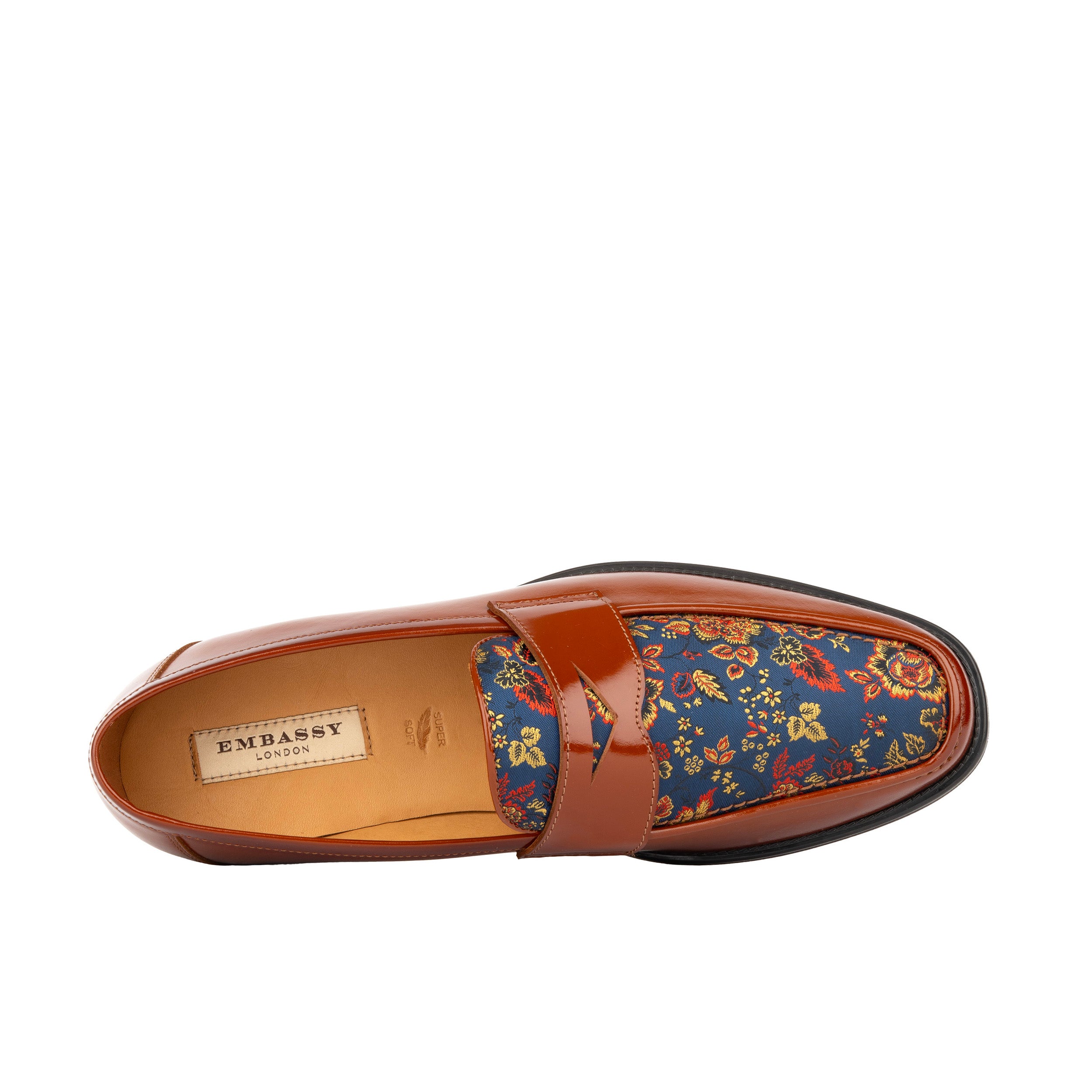Henry - Tan & Blue Flower - Men's Leather Loafer