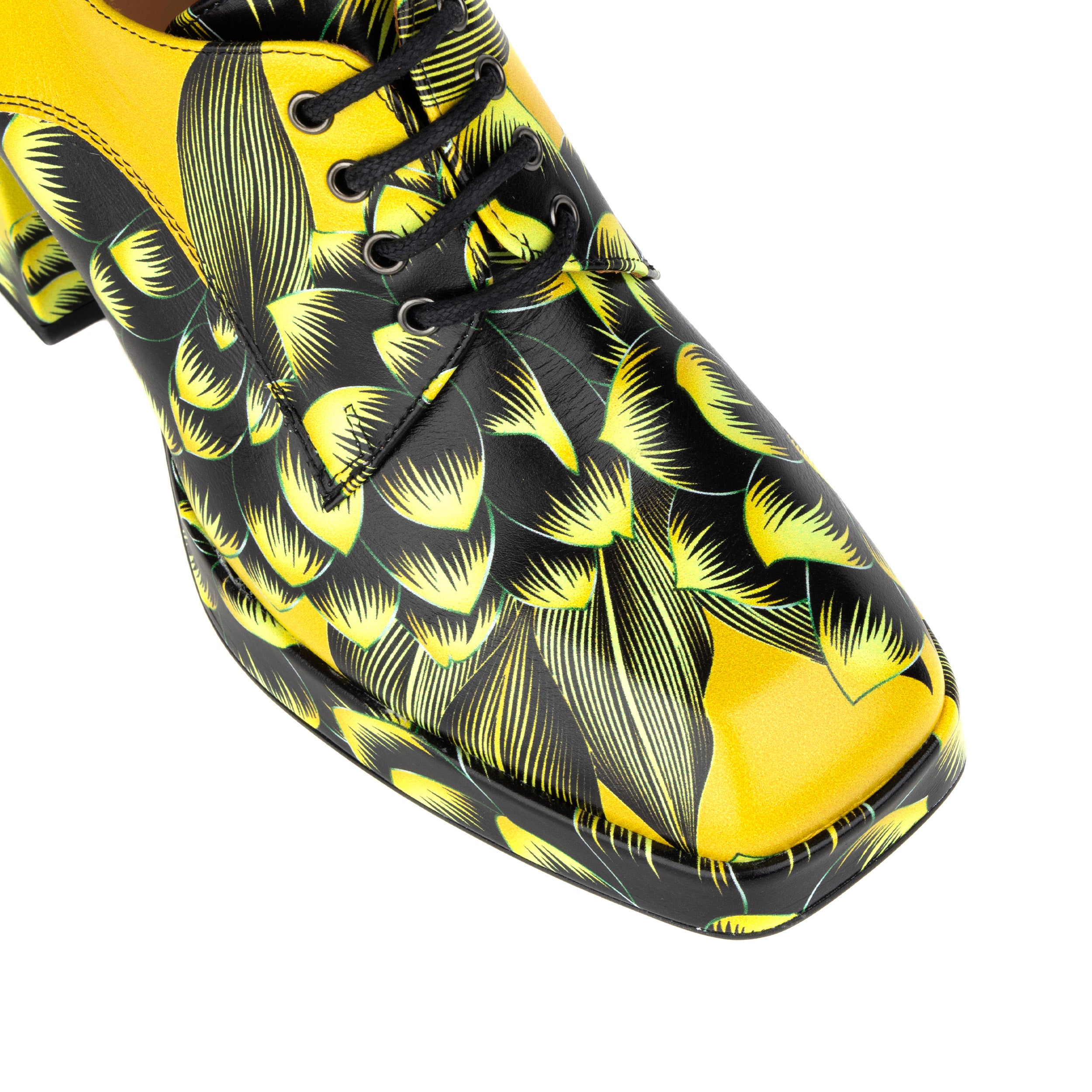 Roulette Platform - Yellow - Women's leather oxford pump with platform and block heel