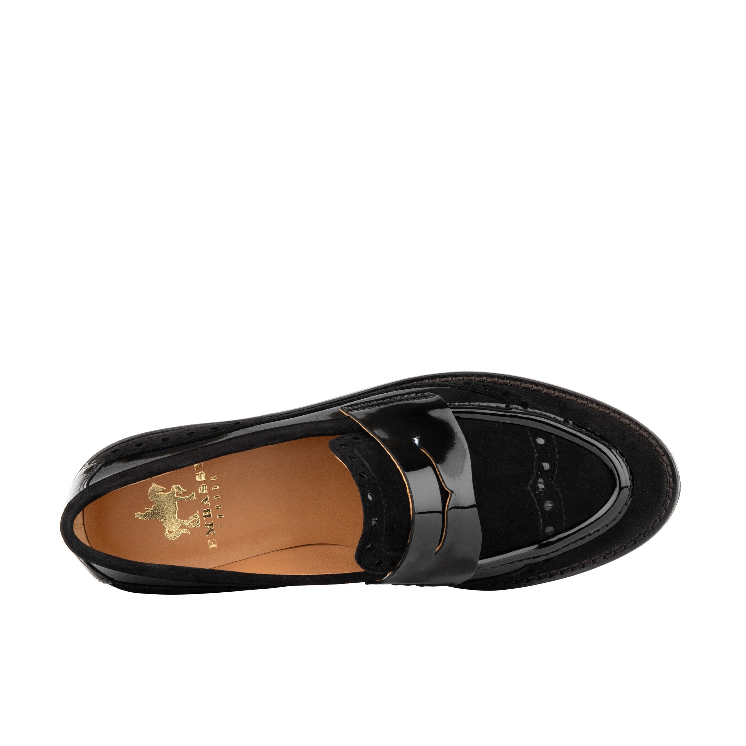 Angelina - Black - Women's leather almond toe penny loafer with broguing