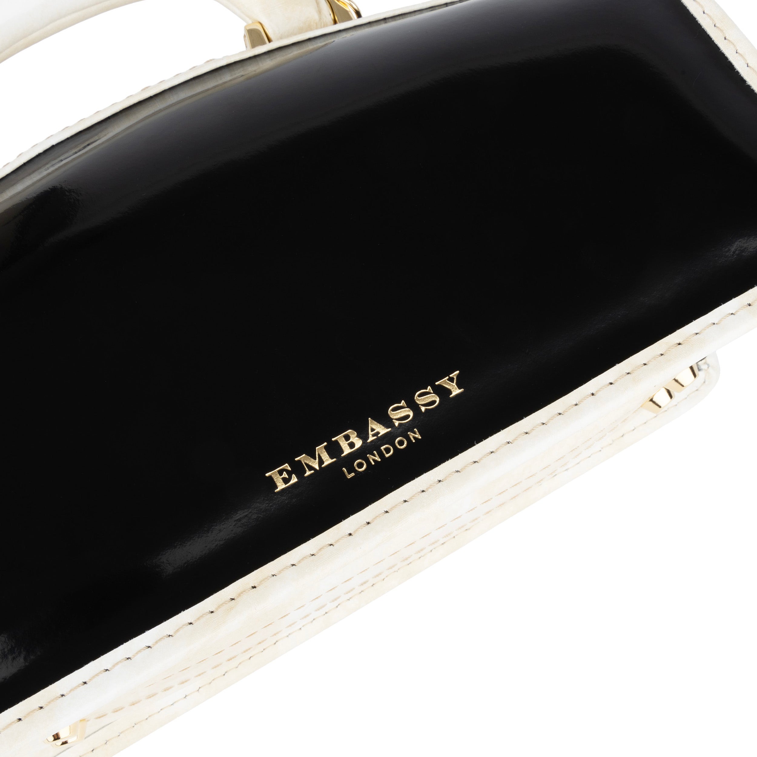 Gazelle - Black & Cream - Women's patent clutch bowling bag with handle and strap