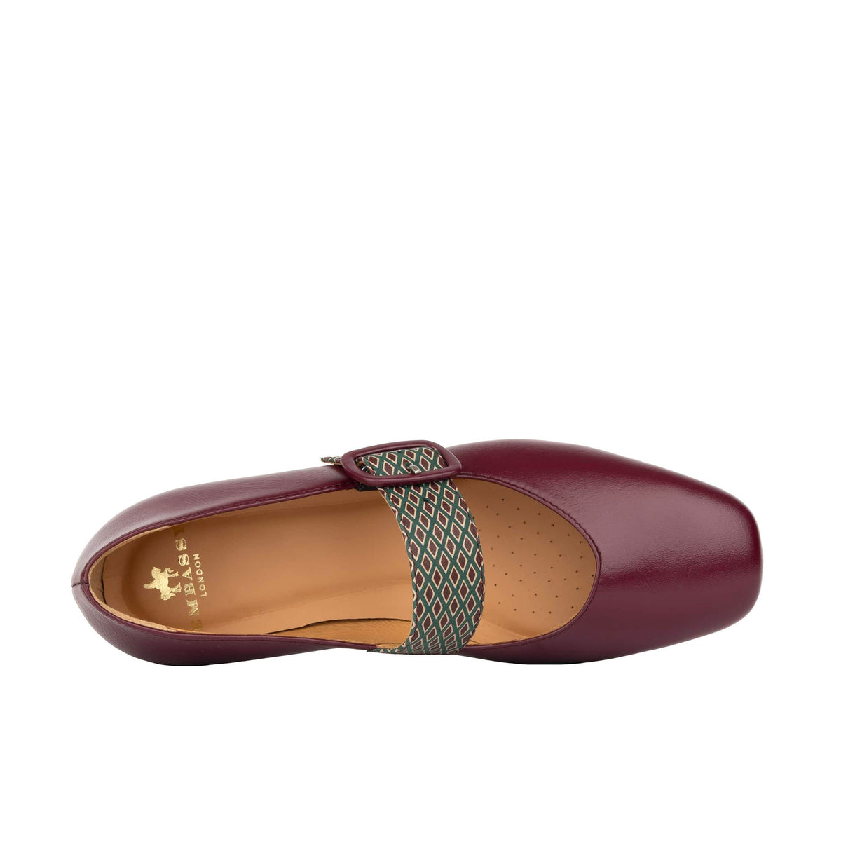 Bliss - Burgundy & Green Diamond - Women's block heel square toe patent leather Mary-Jane