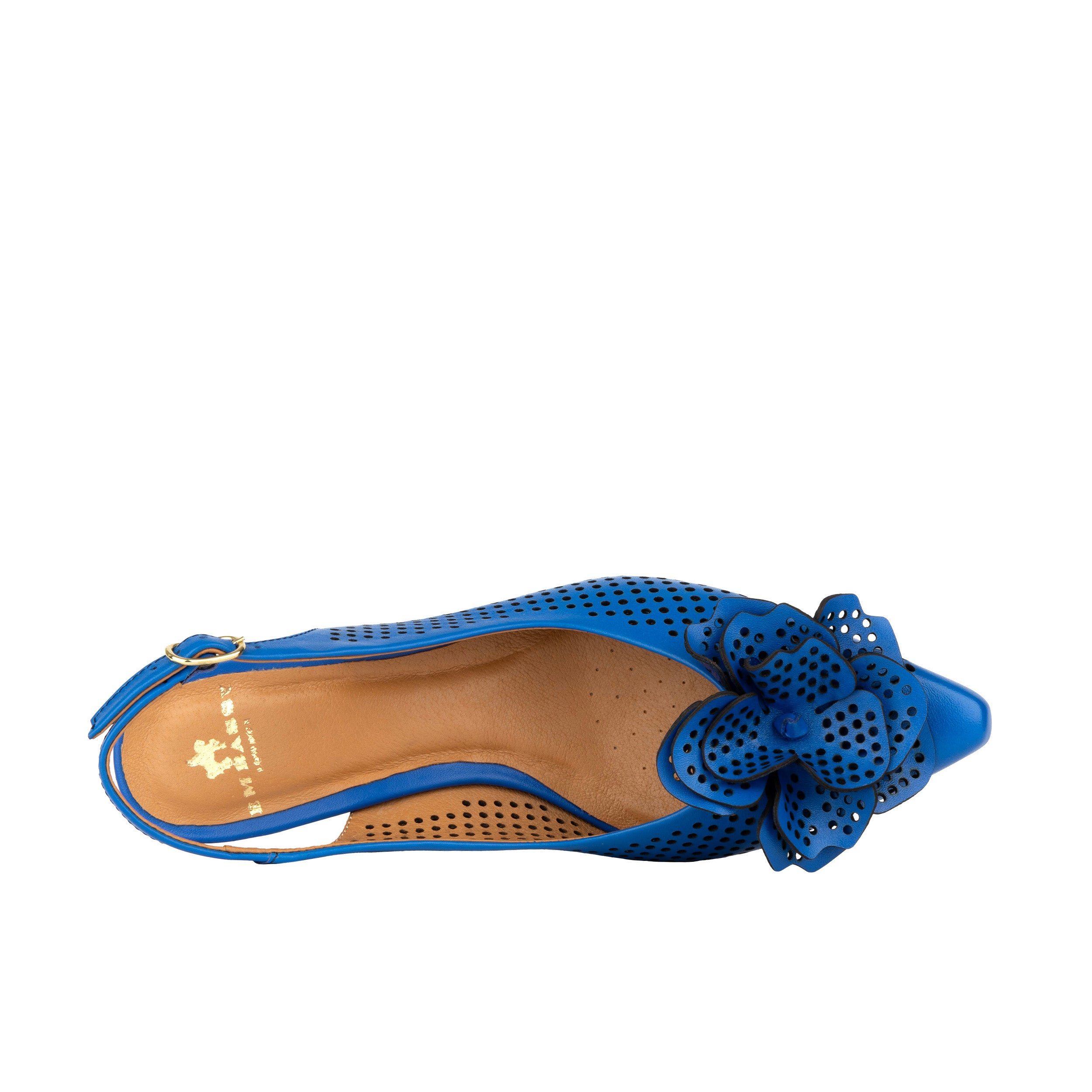 Florence - Vibrant Blue - Women's Leather Slingback Heel with Flower Detail