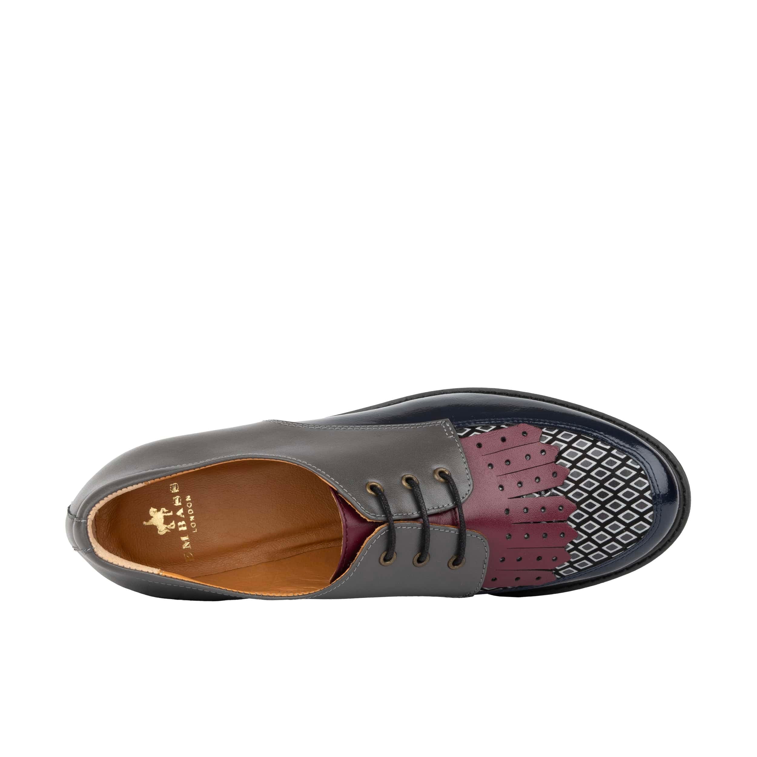 Retro Tone - Burgundy & Navy & Grey - Women's leather lace-up with signature kiltie detail