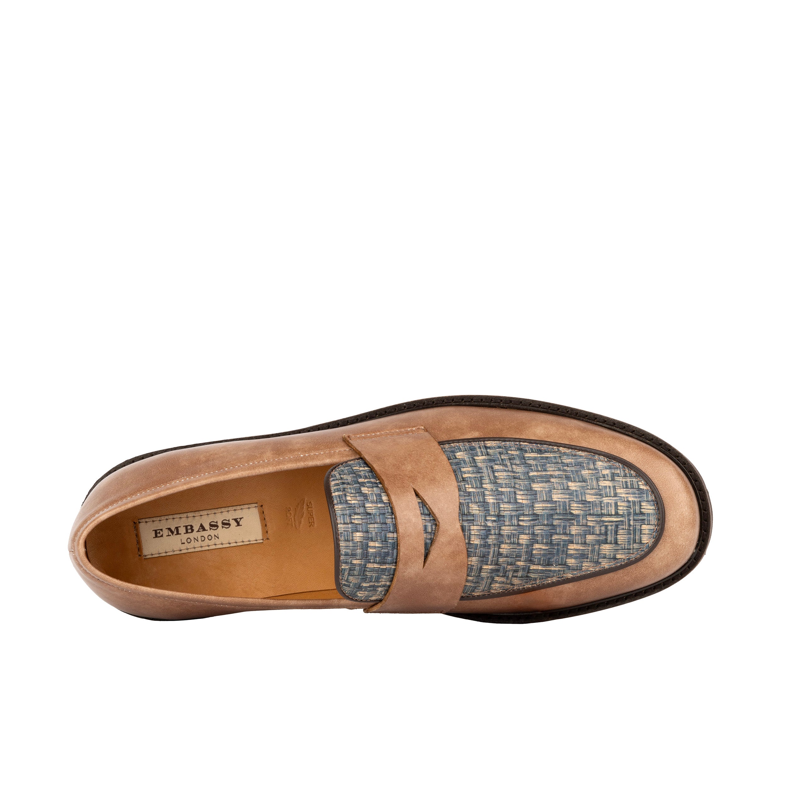 Sunkin - Light Blue & Brown - Men's leather woven slip-on loafer