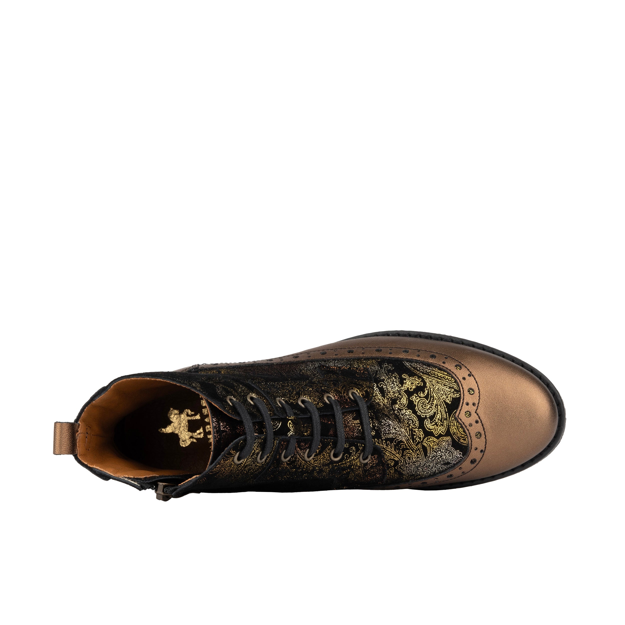 Hatter - Bronze & Floral - Women's Leather Ankle Lace-up Boot with bronze floral details