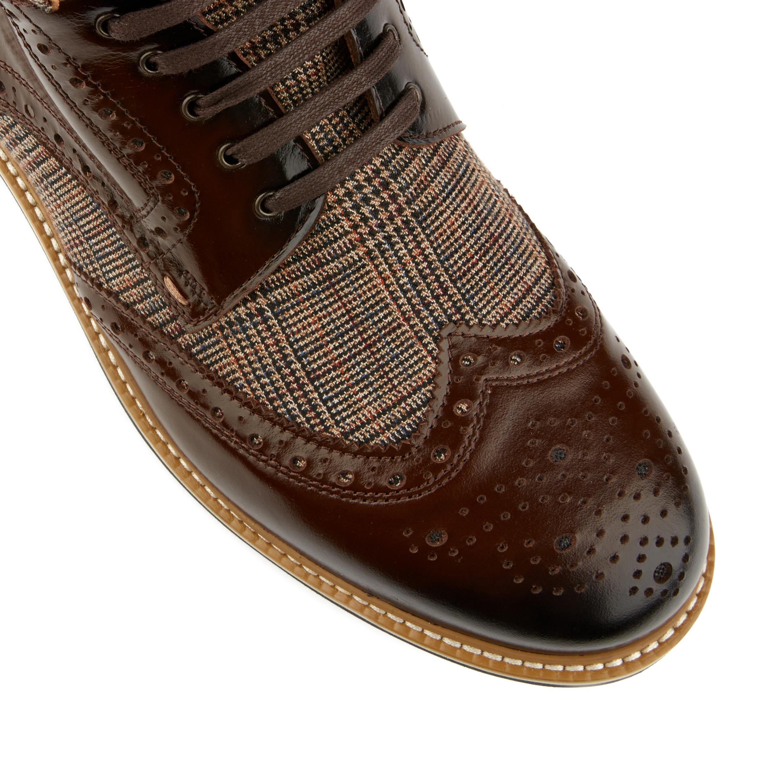 Wanderer - Brown Check - Men's leather combat style side zipper boot in brown