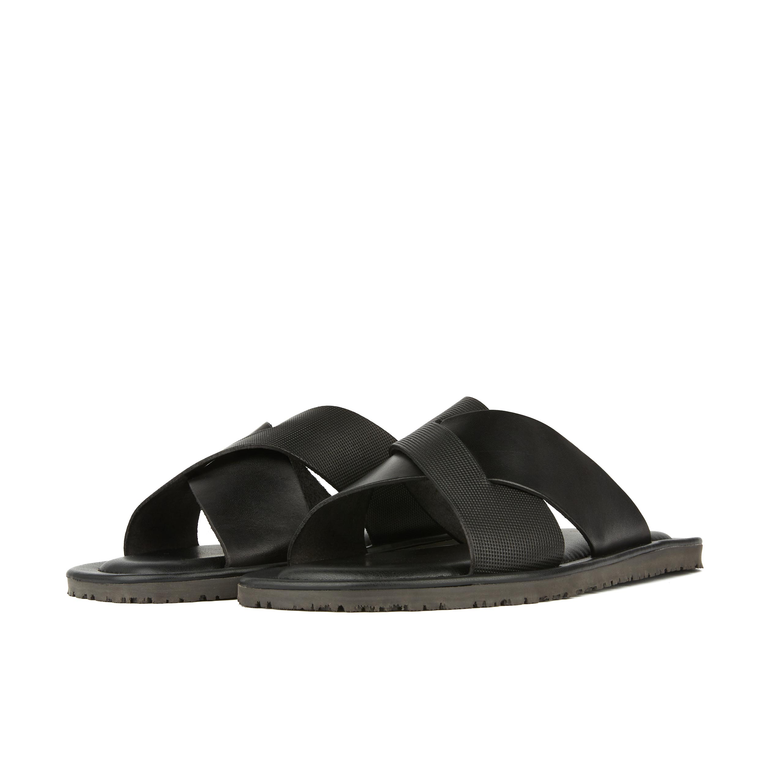 Port - Black - Men's criss cross straps leather sandal in black