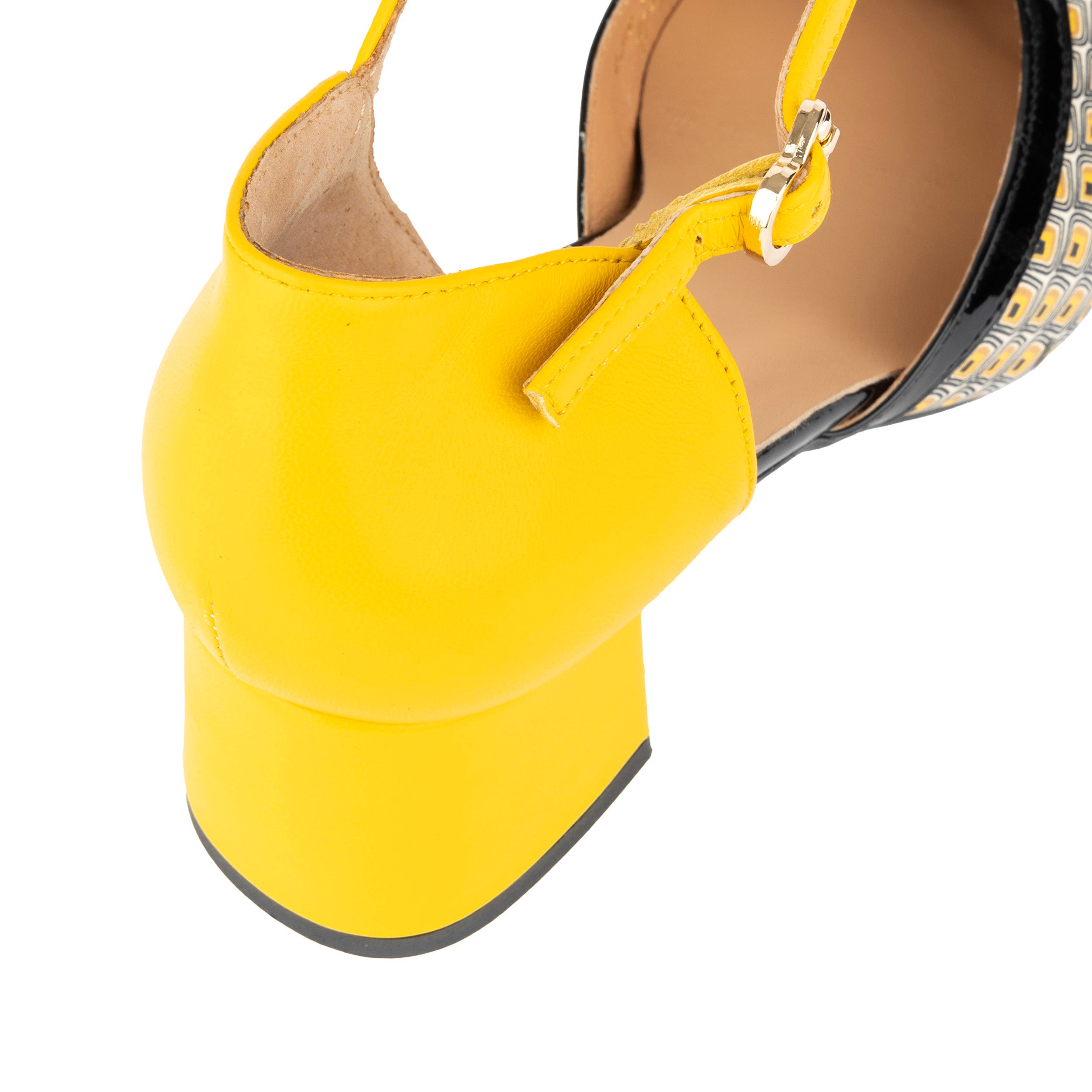 Kemi - Black & Yellow - Women's Leather Almond-Toe Block Heel