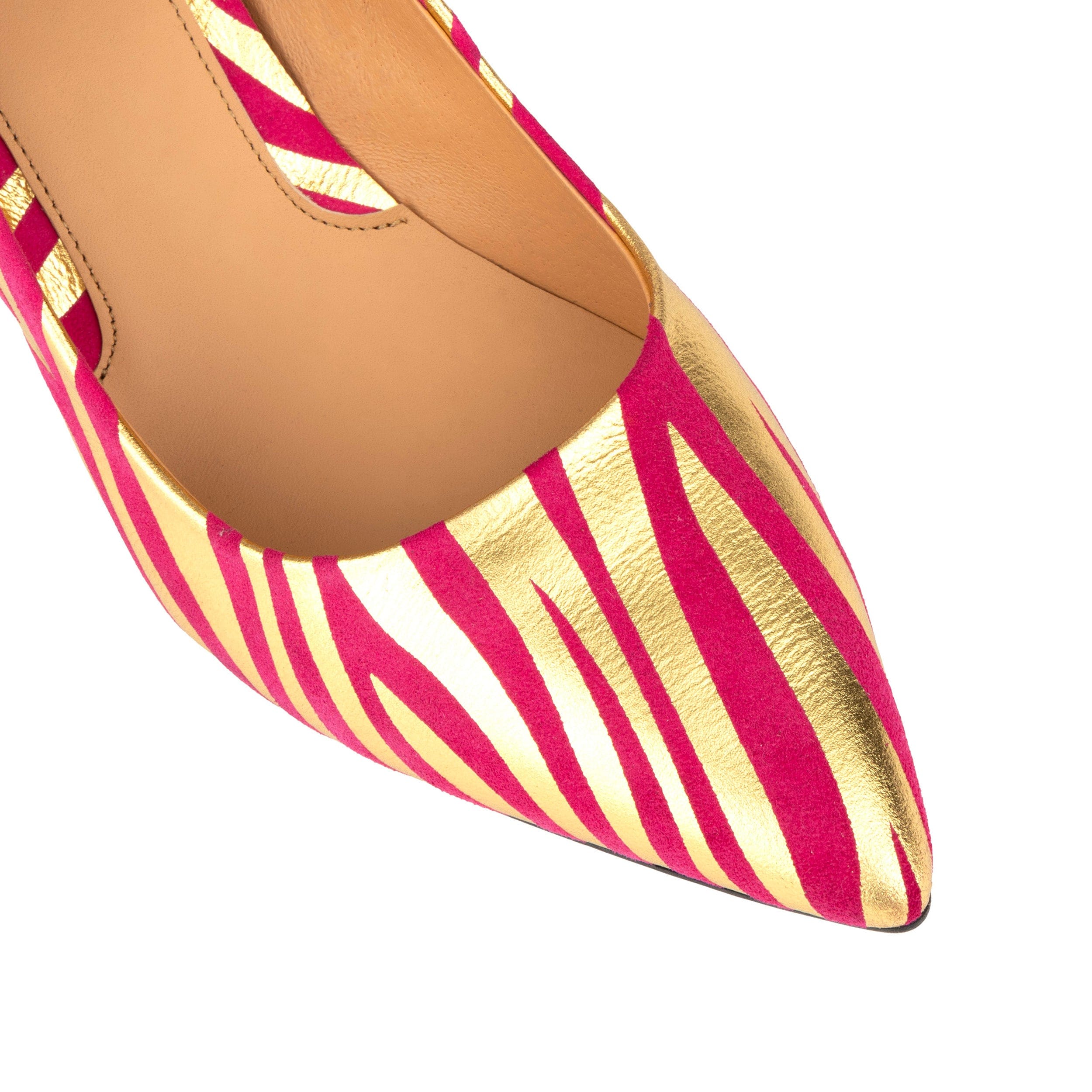 Sophia Hollywood - Pink & Gold Stripes - Women’s gold foil zebra stripe Pointed Pump