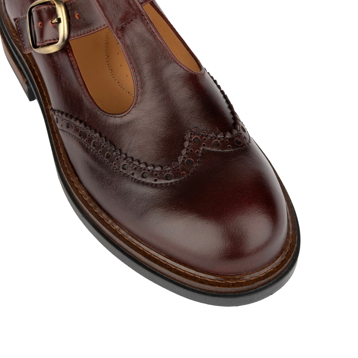 Miley - Brown Women's Leather T-Bar Brogue Shoes
