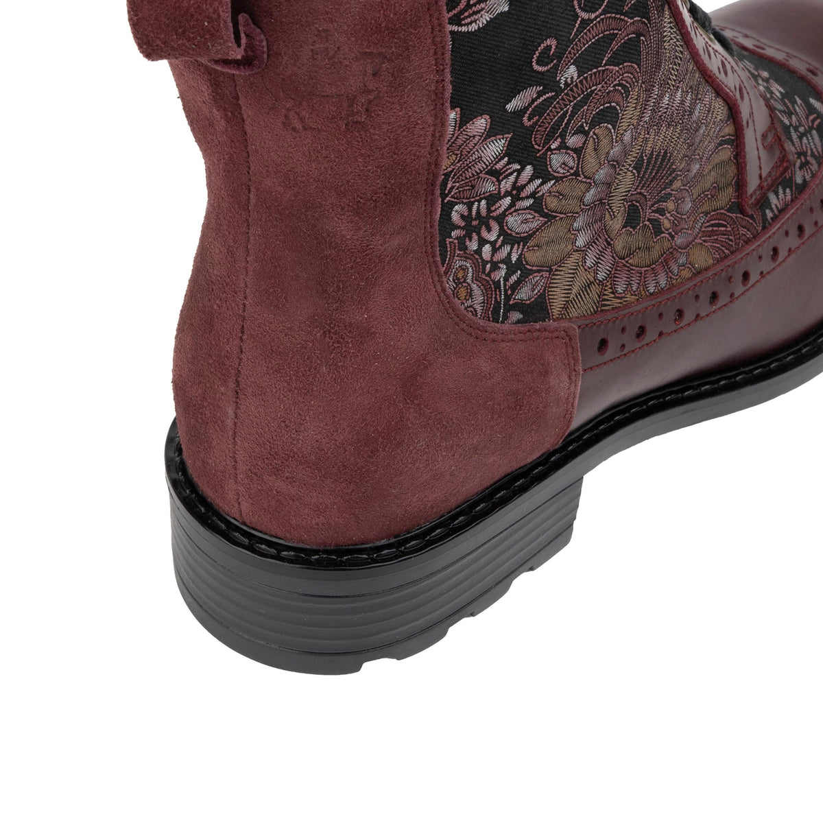 Milliner - Burgundy Floral - Women's leather round toe rubber sole ankle boot in black