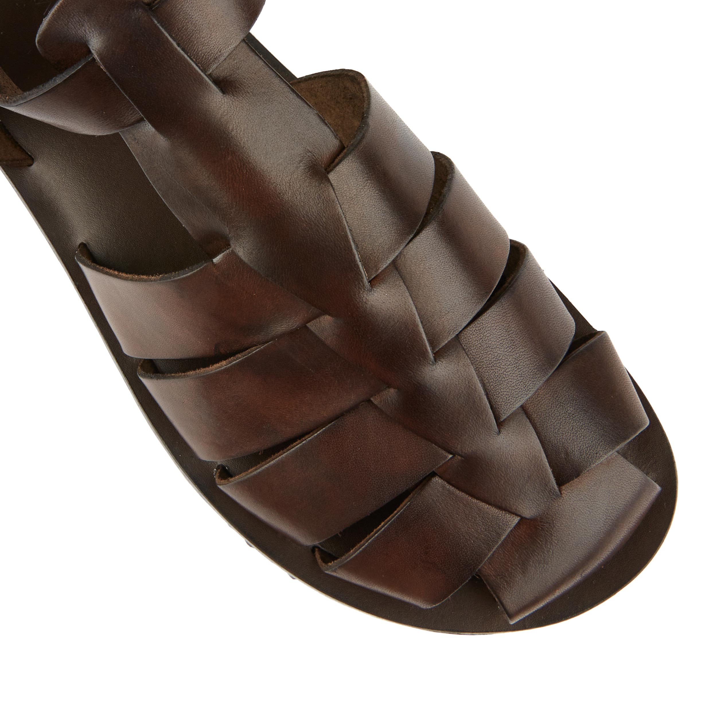 Hampton - Brown - Men's fishermen flat leather sandal with covered toes