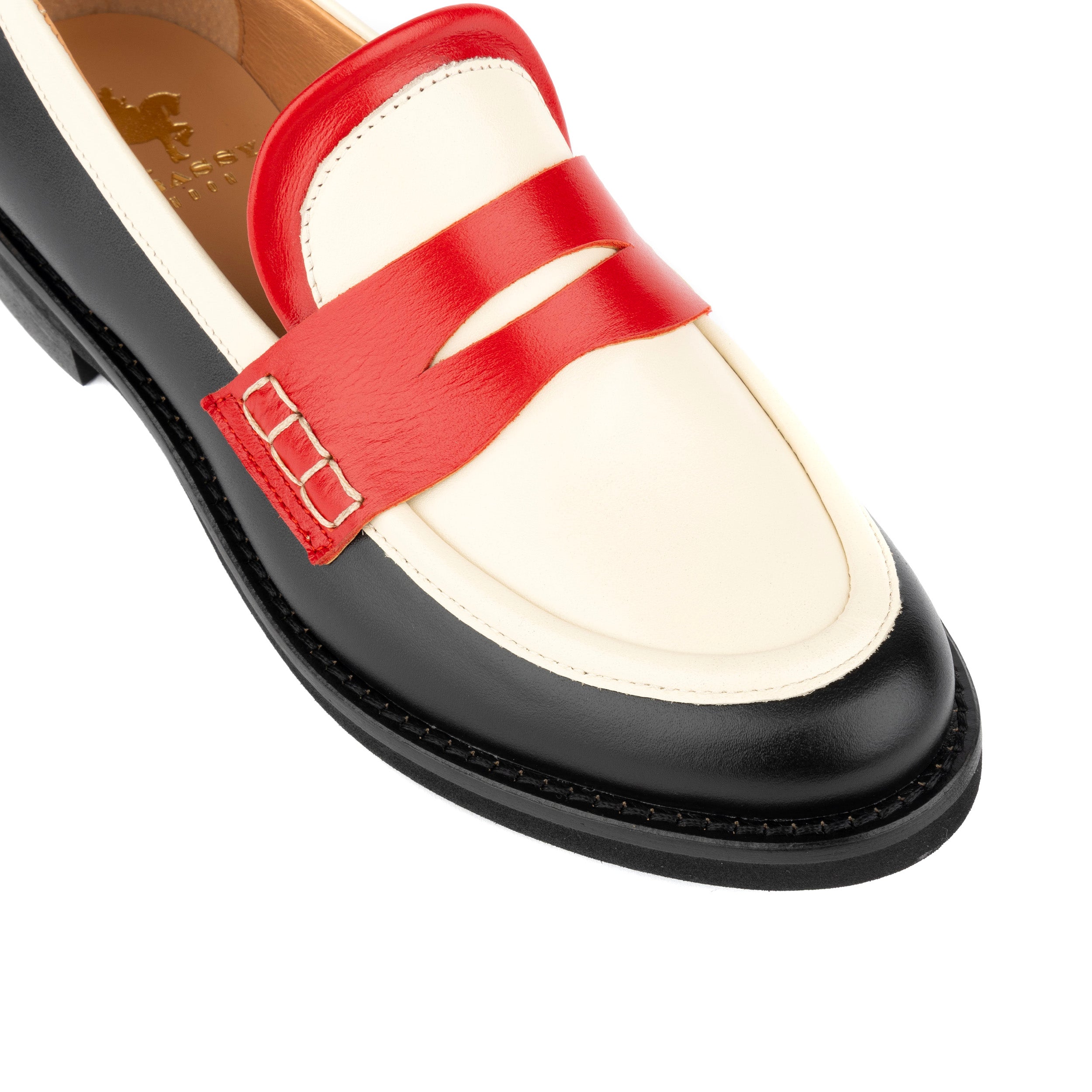 Kay - Red & Cream & Black - Women's leather dressy almond toe penny loafer