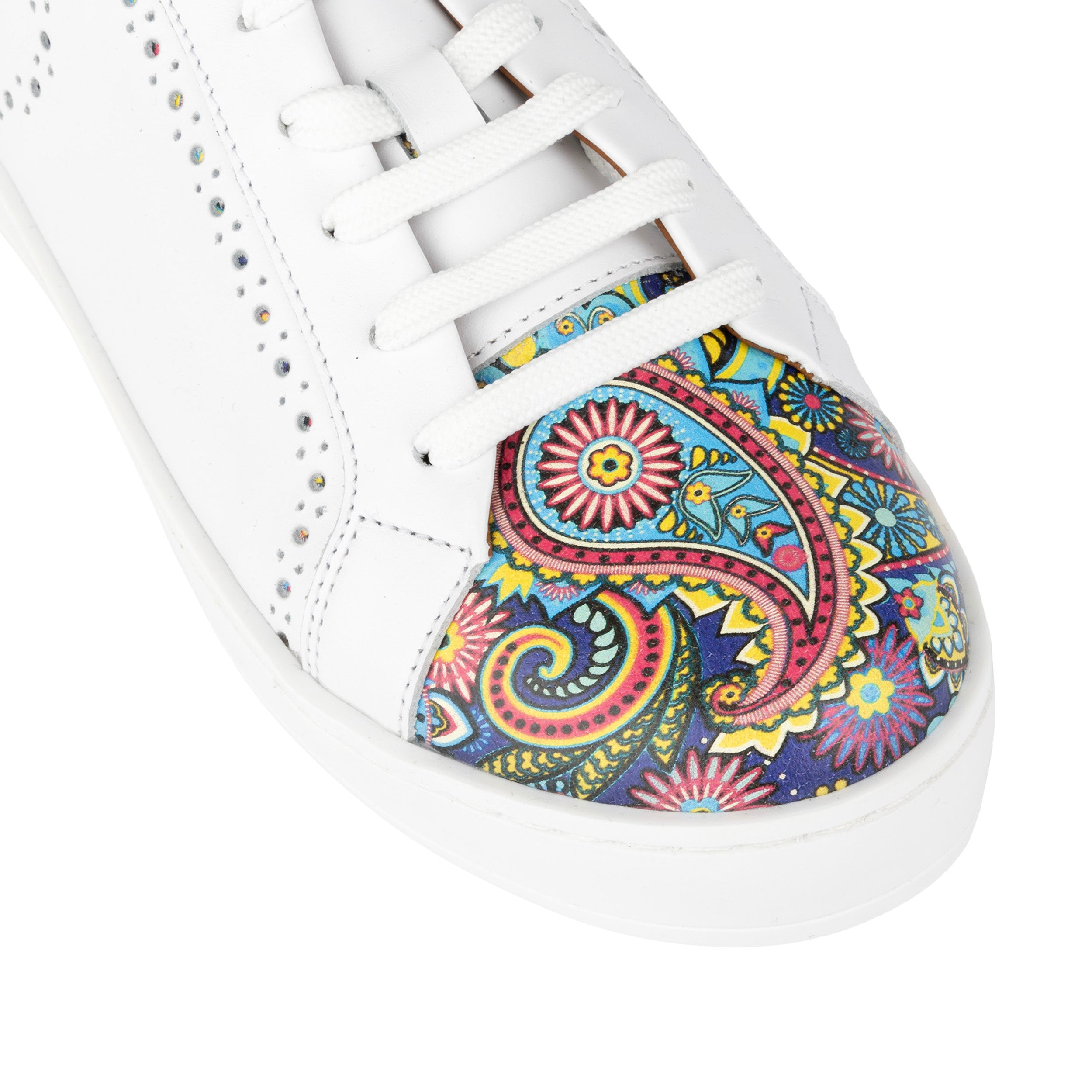 Serena - White & Festival Blue - Women’s Leather Trainer with Brogue Details