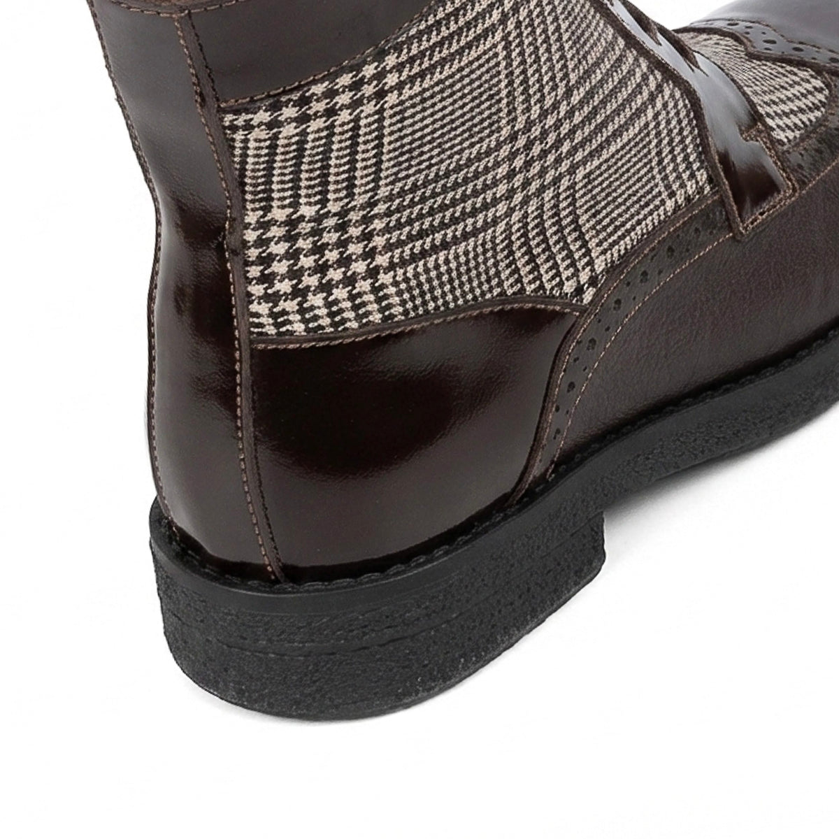 Modiste - Brown & Brown Check - Women's Leather & Tweed Check Lace-Up Ankle Boots