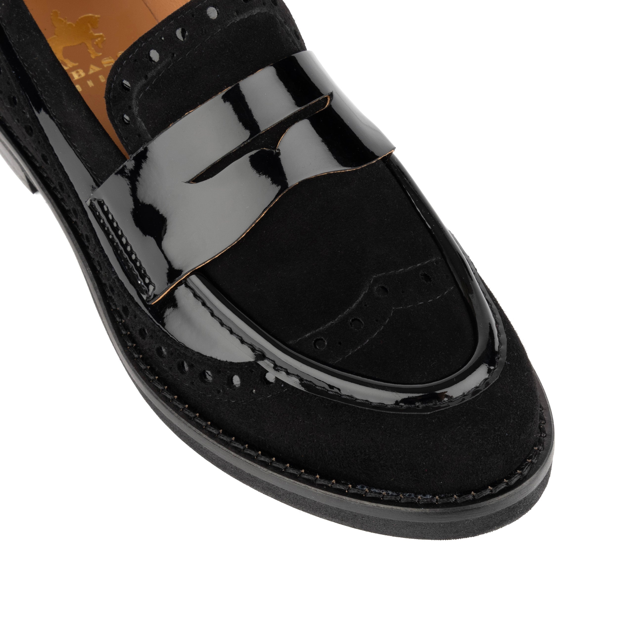 Angelina - Black - Women's leather almond toe penny loafer with broguing