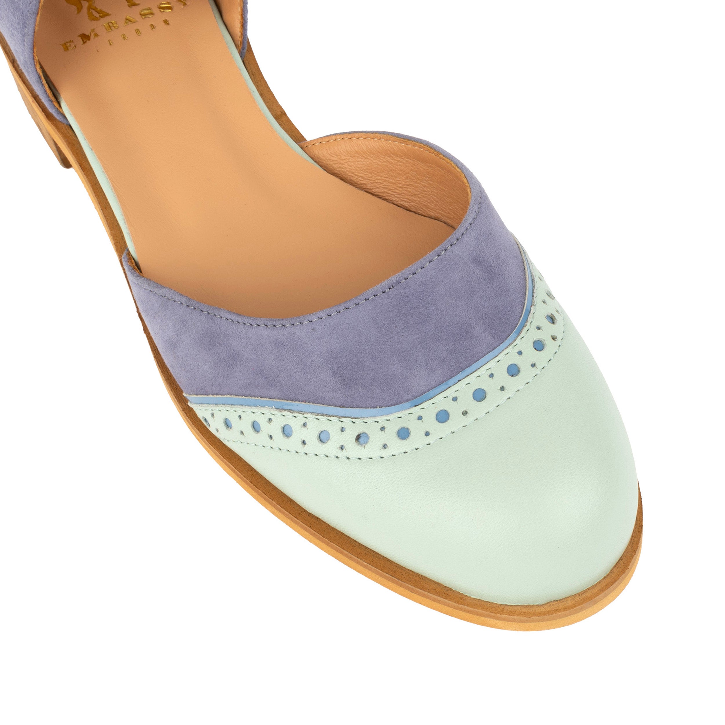 Gigot - Blue & Mint - Women's Closed Heel Round-Toe Leather Flat Sandal