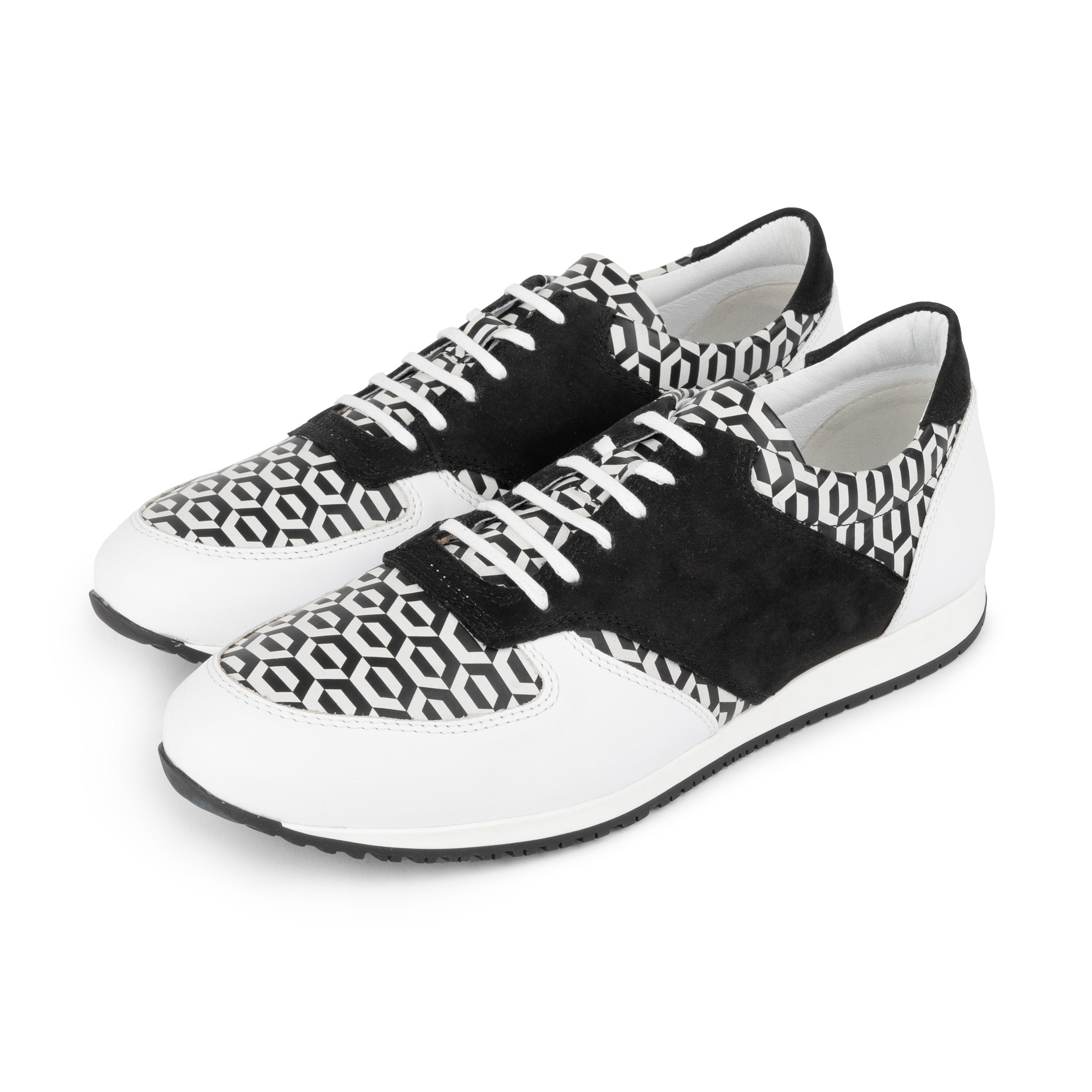 San Francisco - White & Black Hexa - Men's lace-up leather & suede trainer