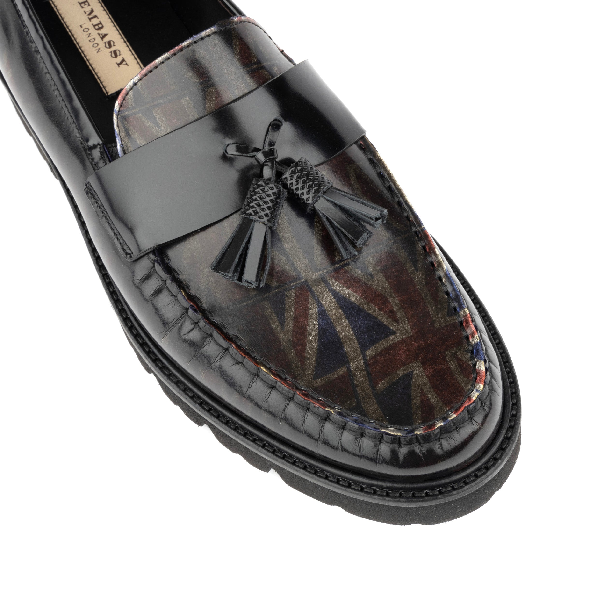 Proposal - Black Red - Men's leather tassels loafer with chunky rubber soles