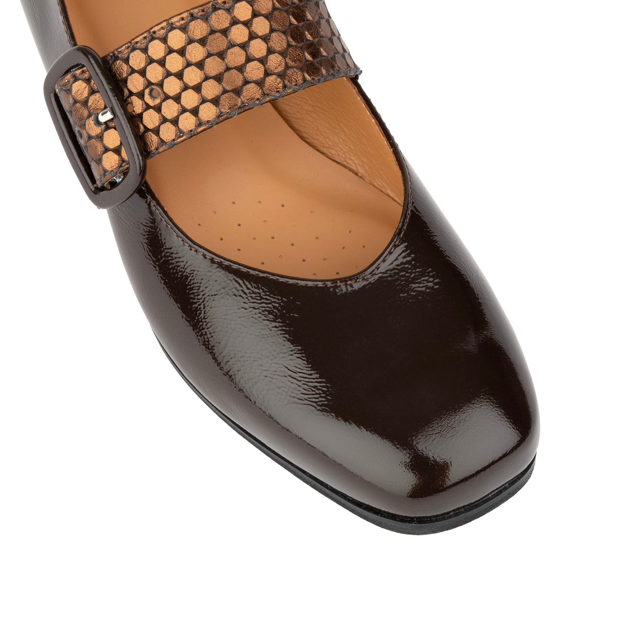 Bliss - Brown - Women's block heel square toe patent leather Mary-Jane