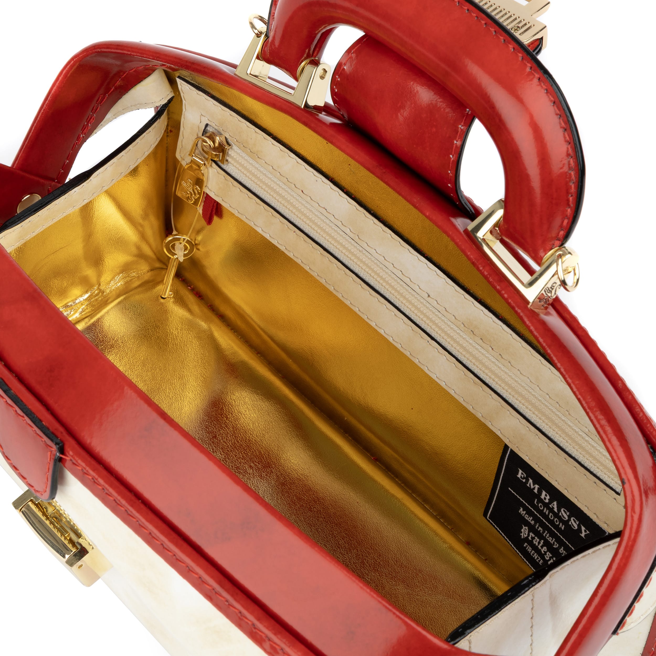 Gazelle - White & Red - Women’s patent leather top handle & crossbody bag